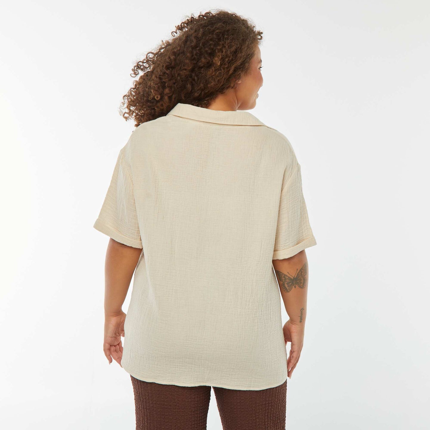 Blouse en gaze de coton avec col polo BLANC