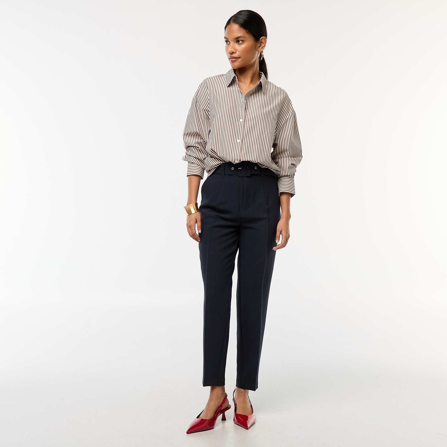 Chemise en popeline rayée MARRON