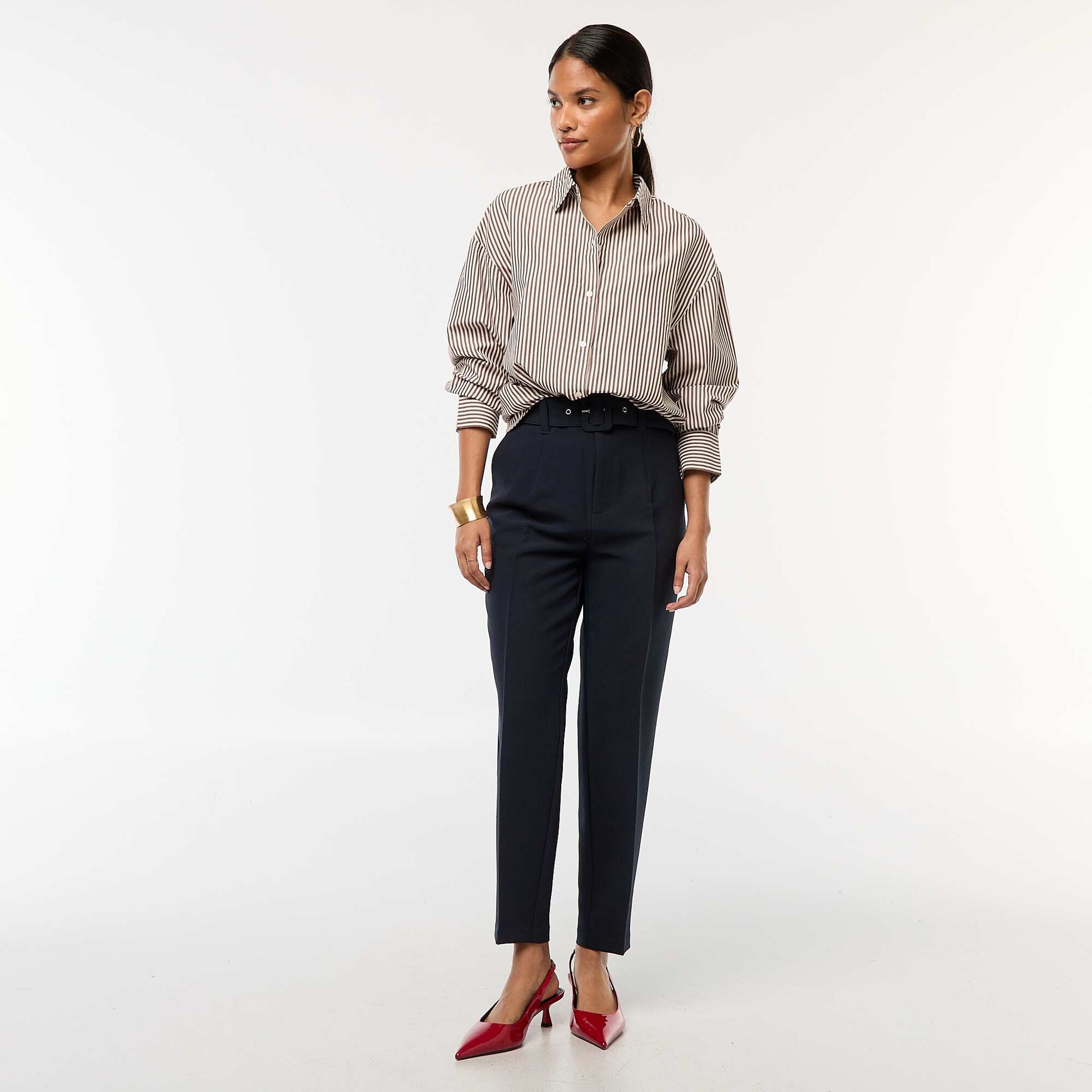 Chemise en popeline rayée MARRON