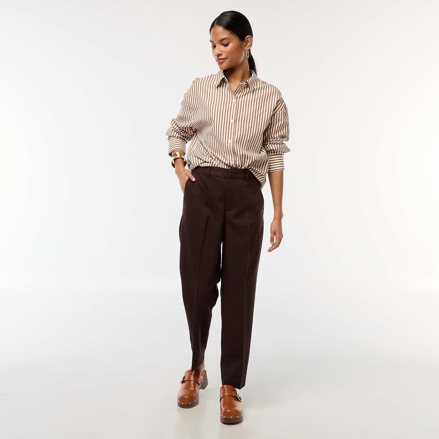 Chemise en popeline rayée MARRON