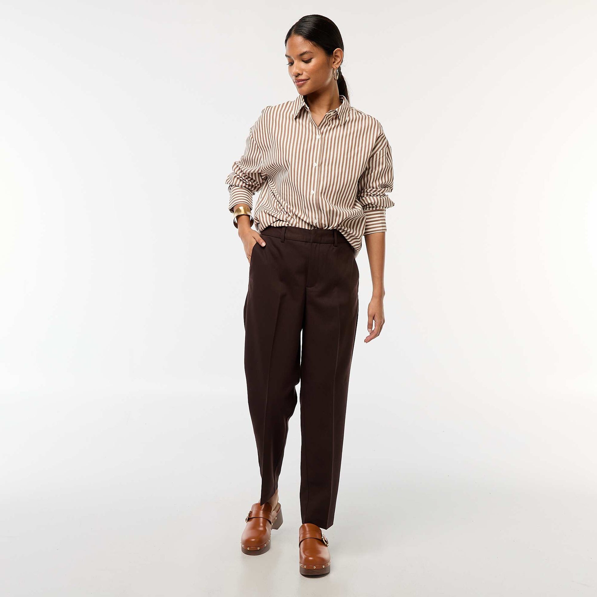 Chemise en popeline rayée MARRON