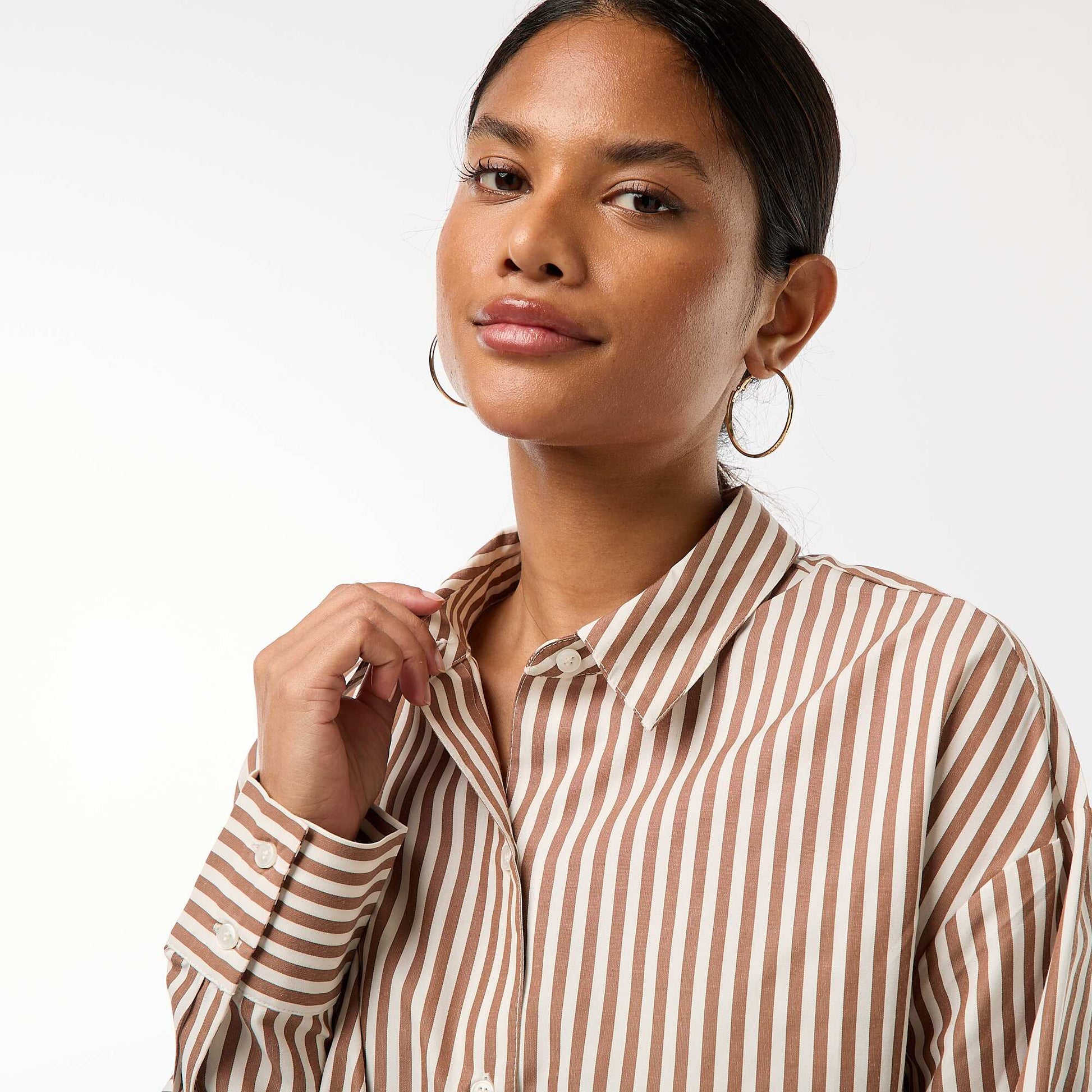 Chemise en popeline rayée MARRON