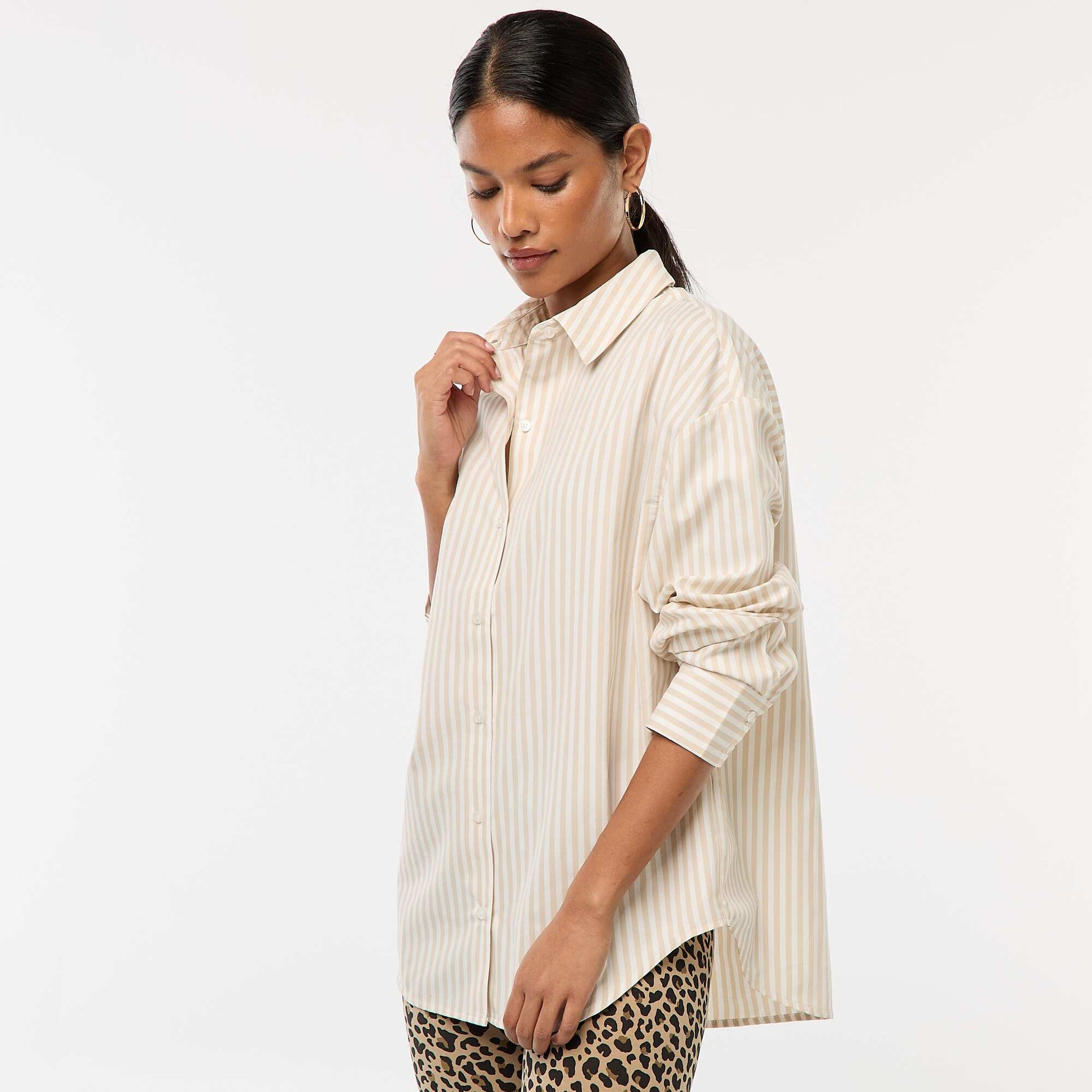 Chemise en popeline rayée BEIGE