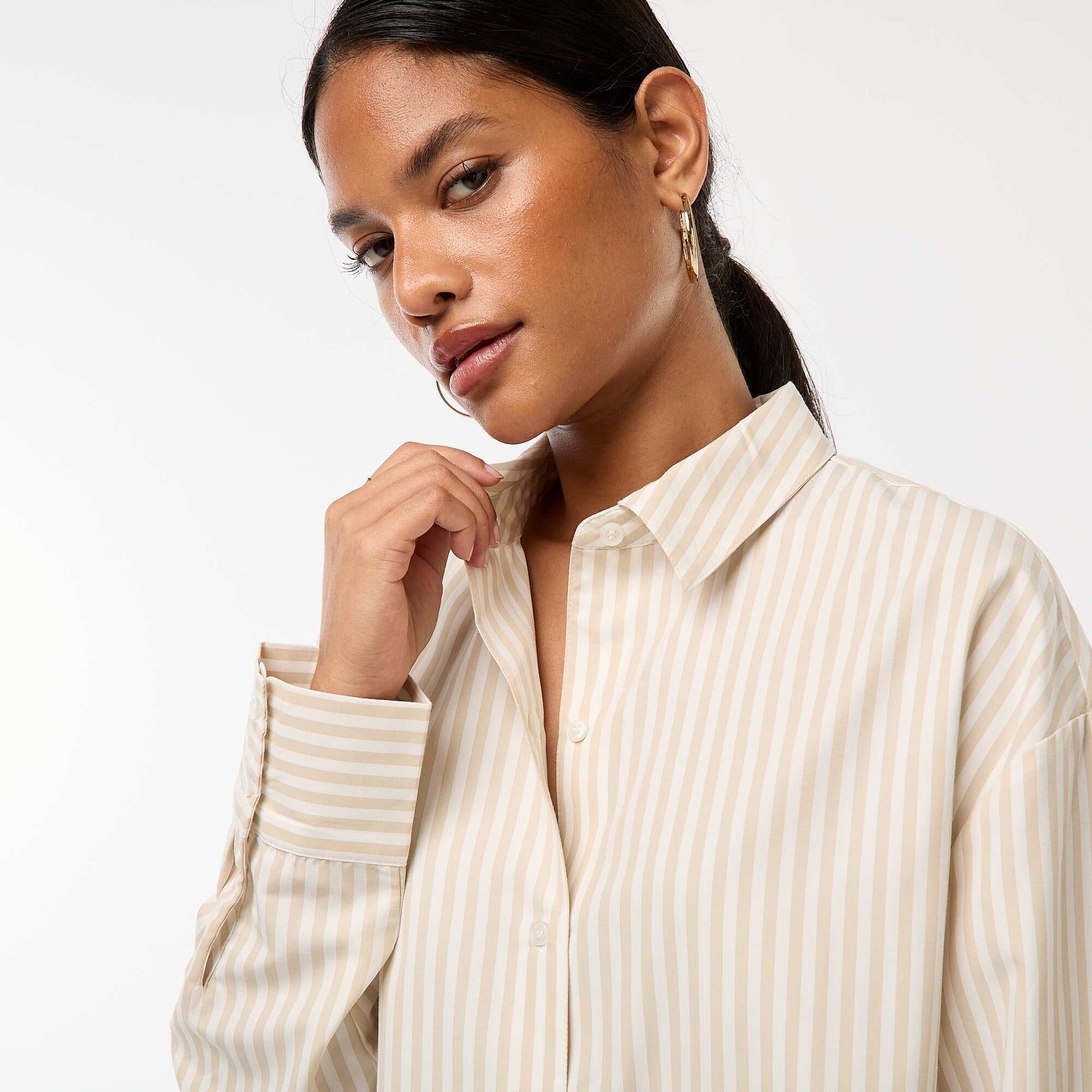 Chemise en popeline rayée BEIGE