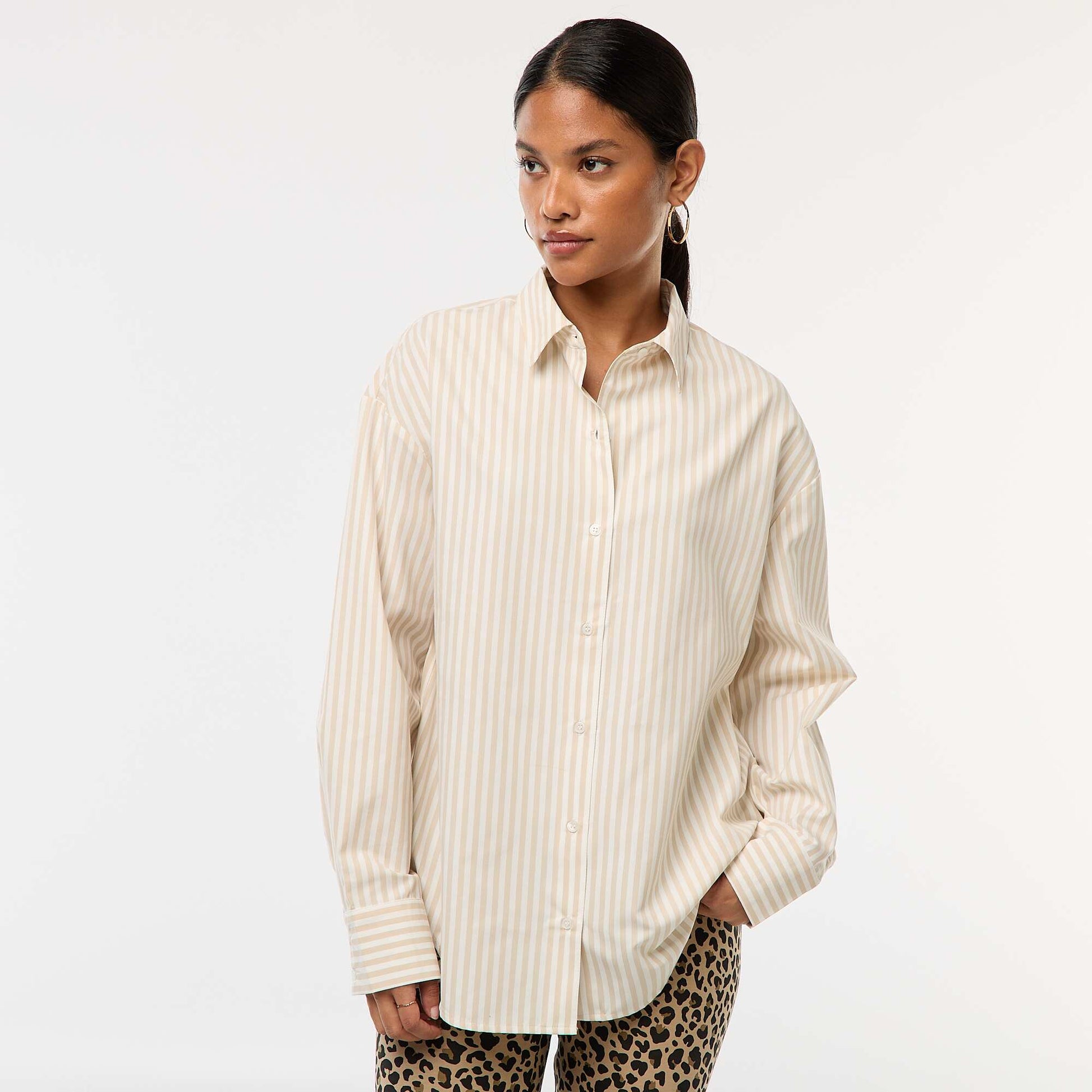 Chemise en popeline rayée BEIGE