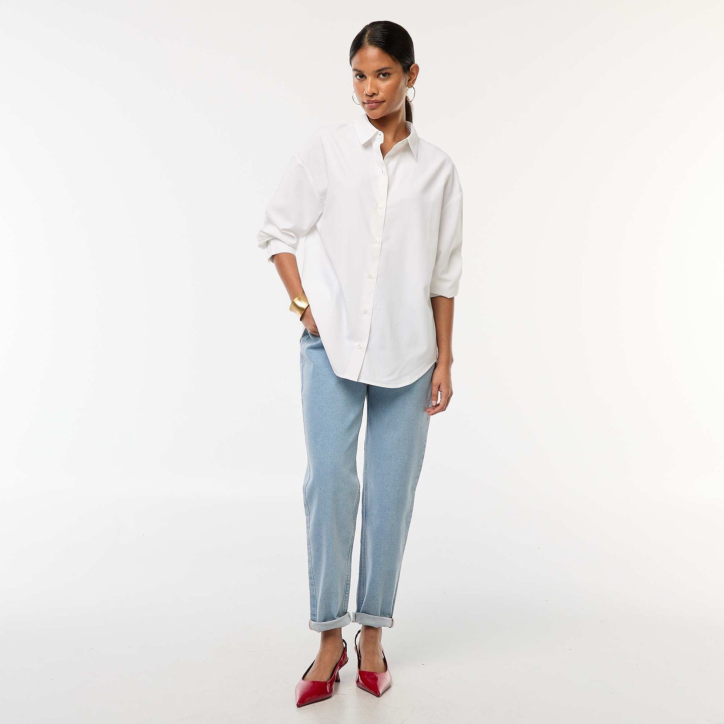 Chemise en popeline unie BLANC
