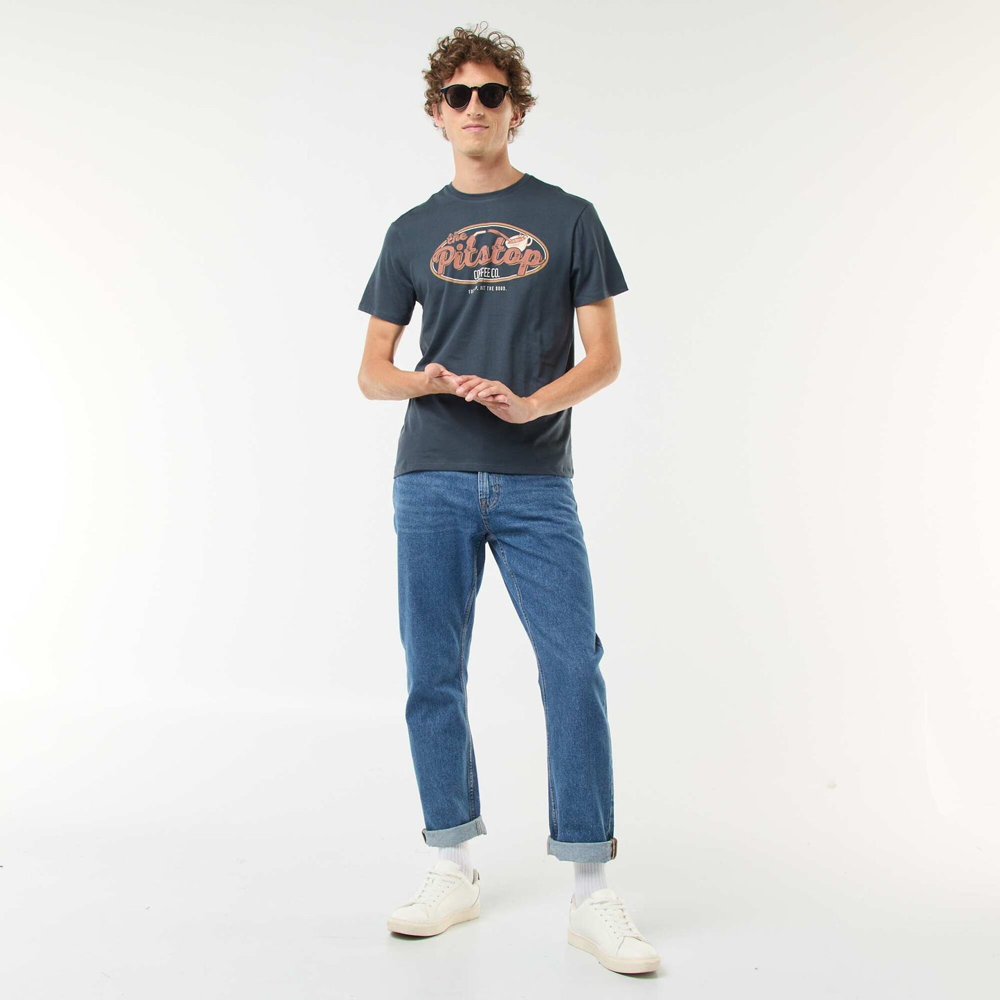 Tee-shirt manches courtes imprimé BLEU