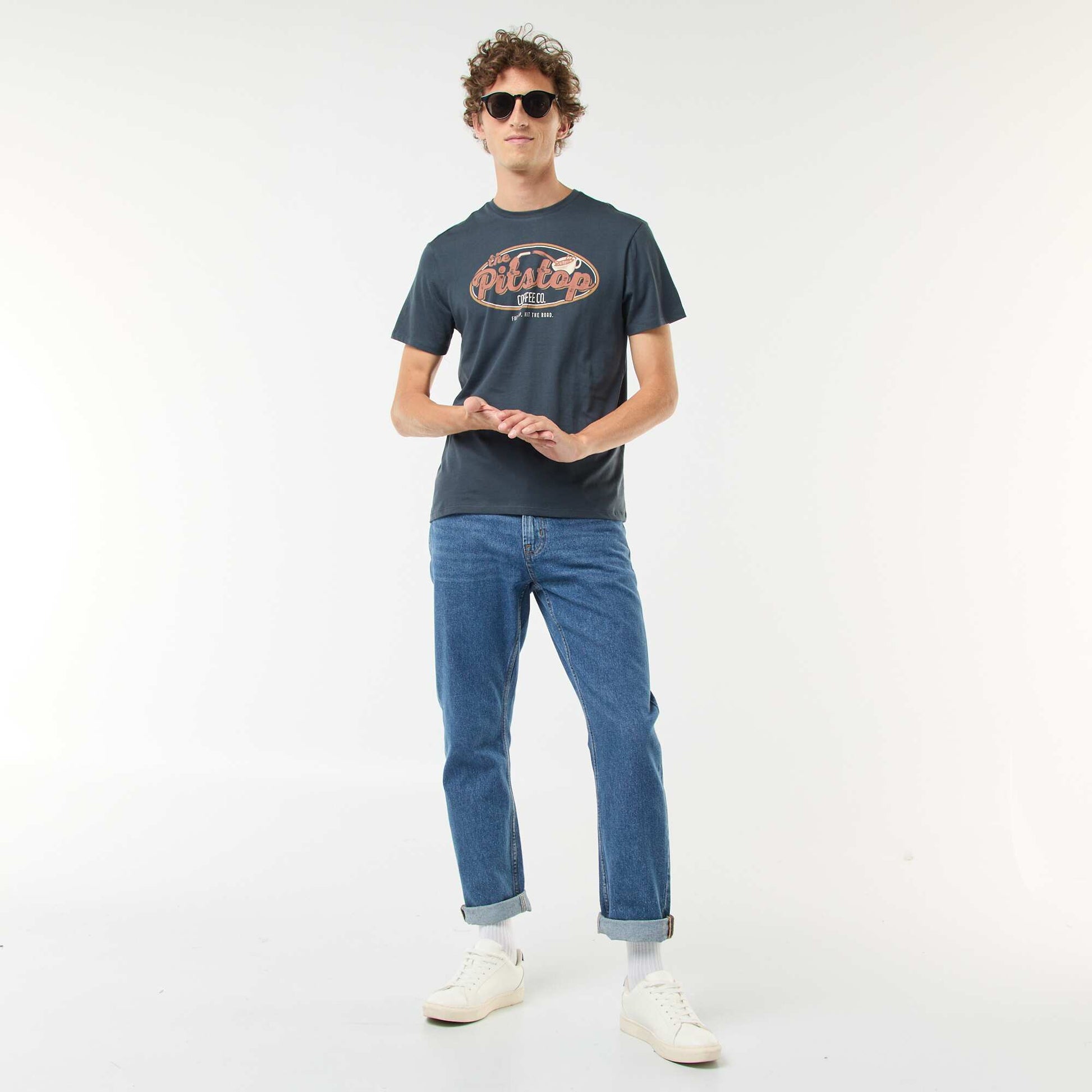Tee-shirt manches courtes imprimé BLEU