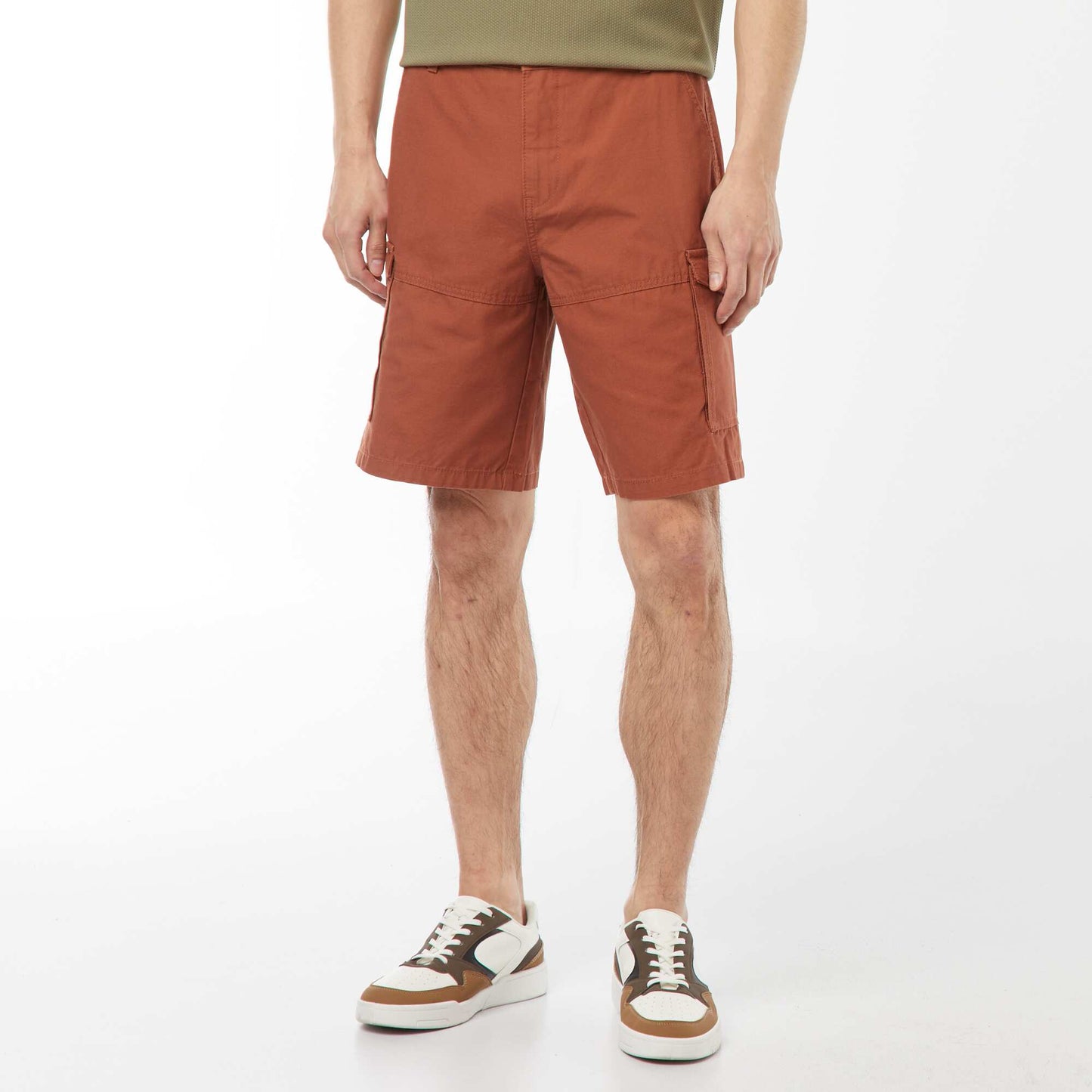 Bermuda chino en twill uni multipoches MARRON