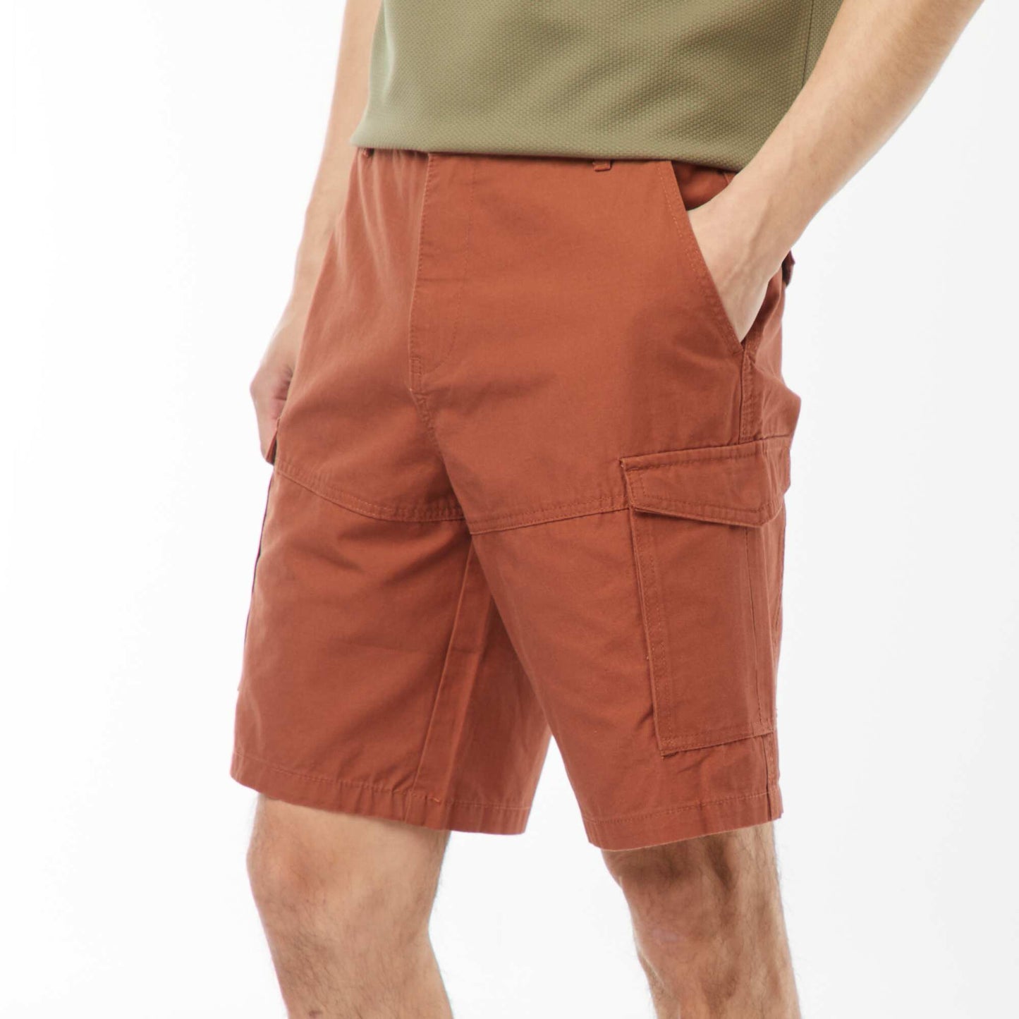 Bermuda chino en twill uni multipoches MARRON