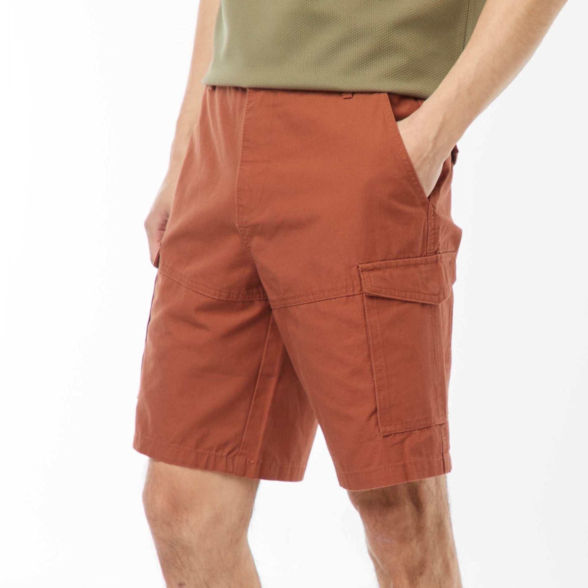 Bermuda chino en twill uni multipoches MARRON