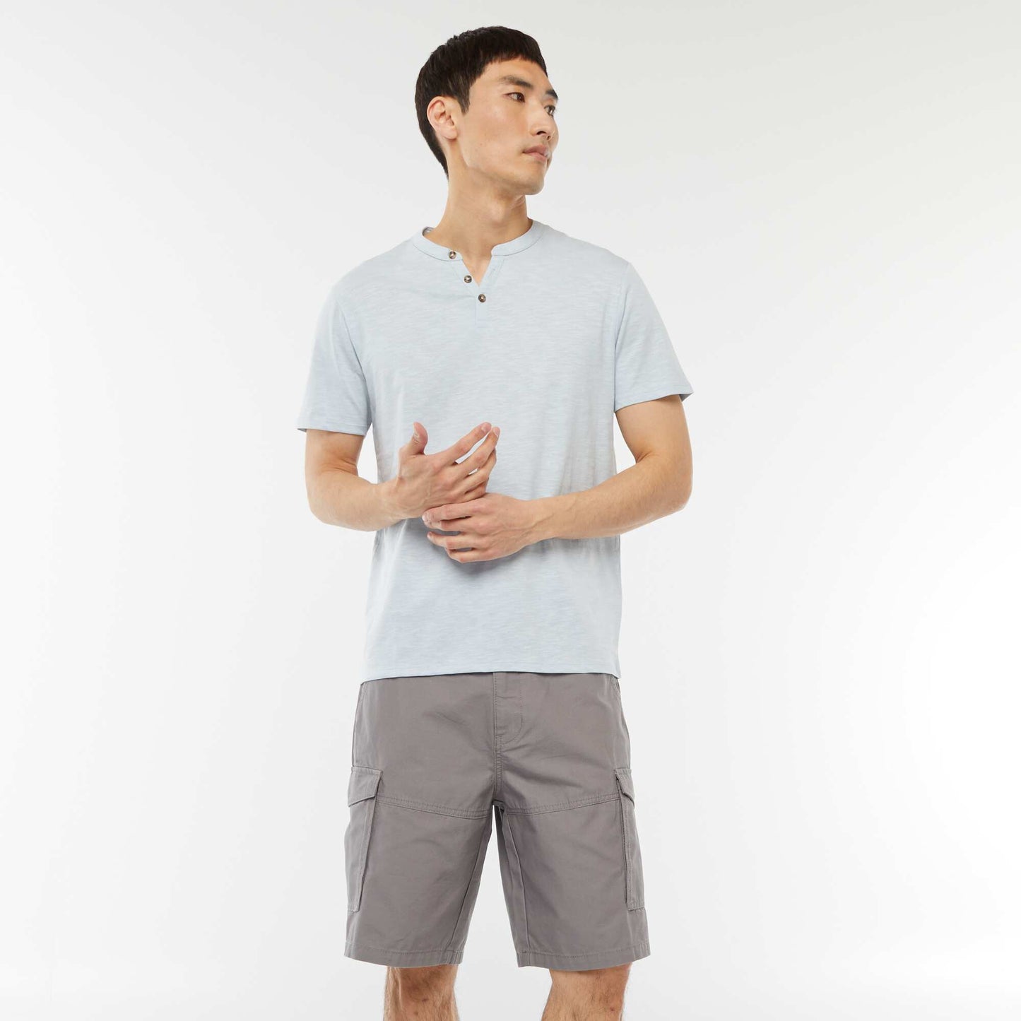 Bermuda chino en twill uni multipoches GRIS