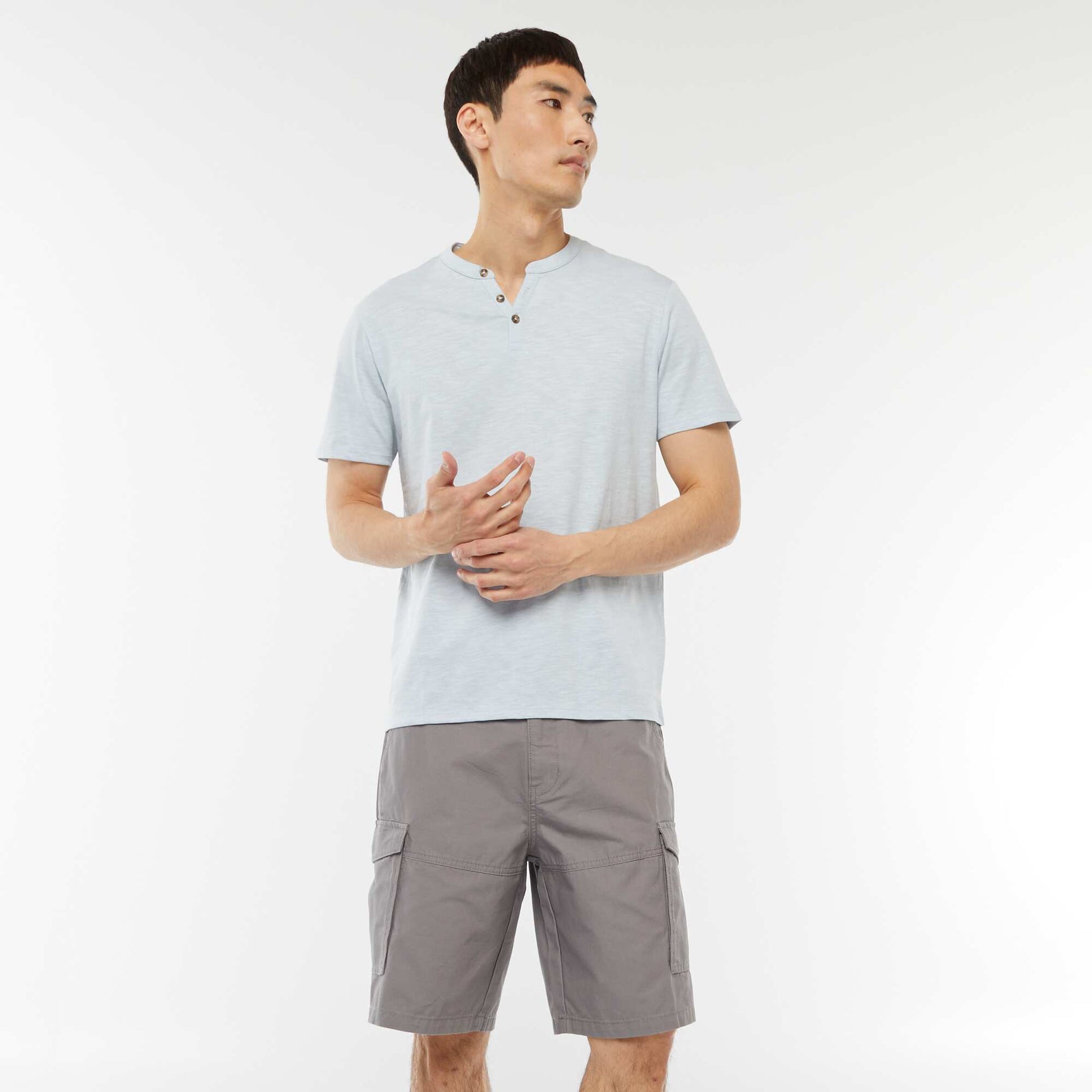 Bermuda chino en twill uni multipoches GRIS