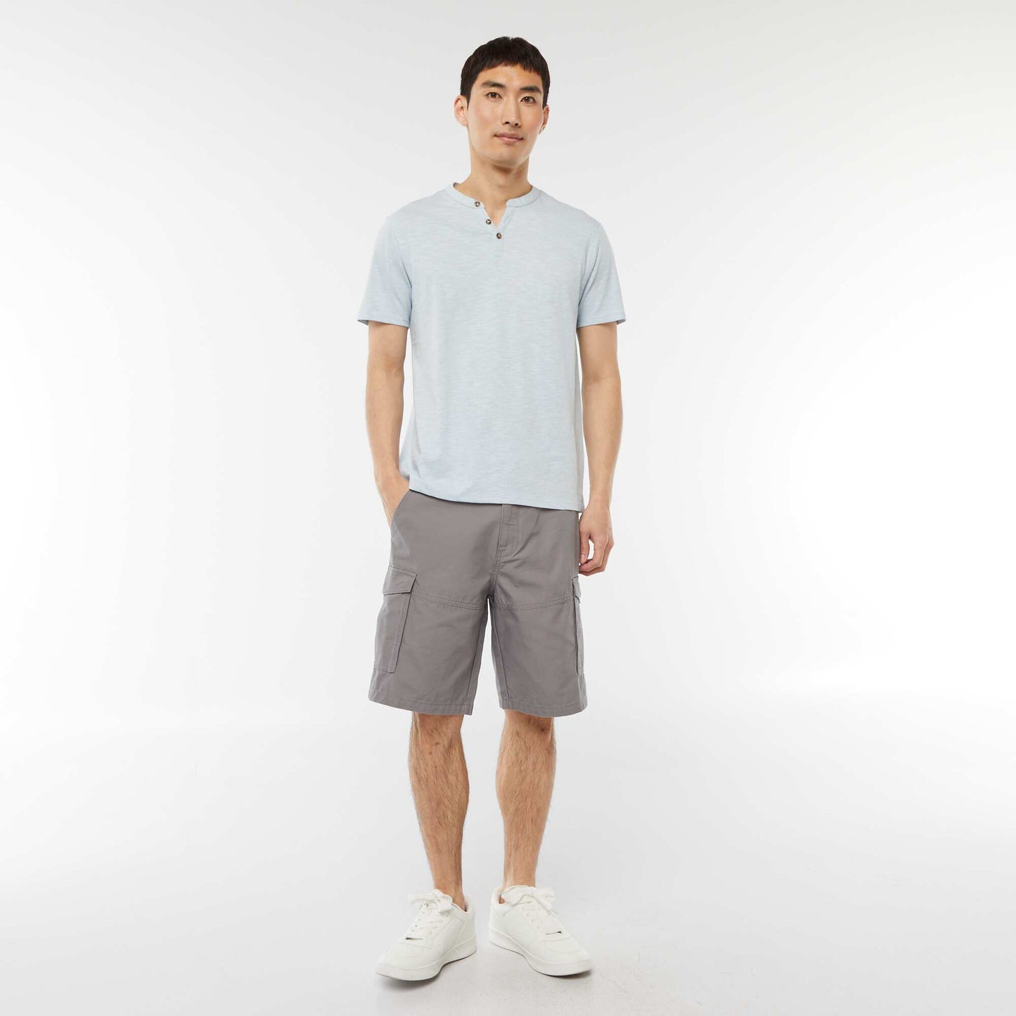 Bermuda chino en twill uni multipoches GRIS