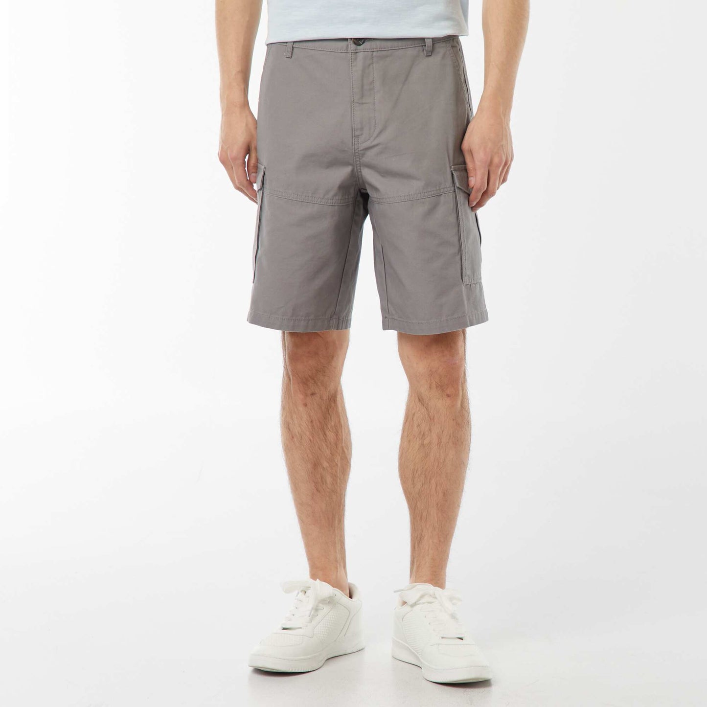 Bermuda chino en twill uni multipoches GRIS