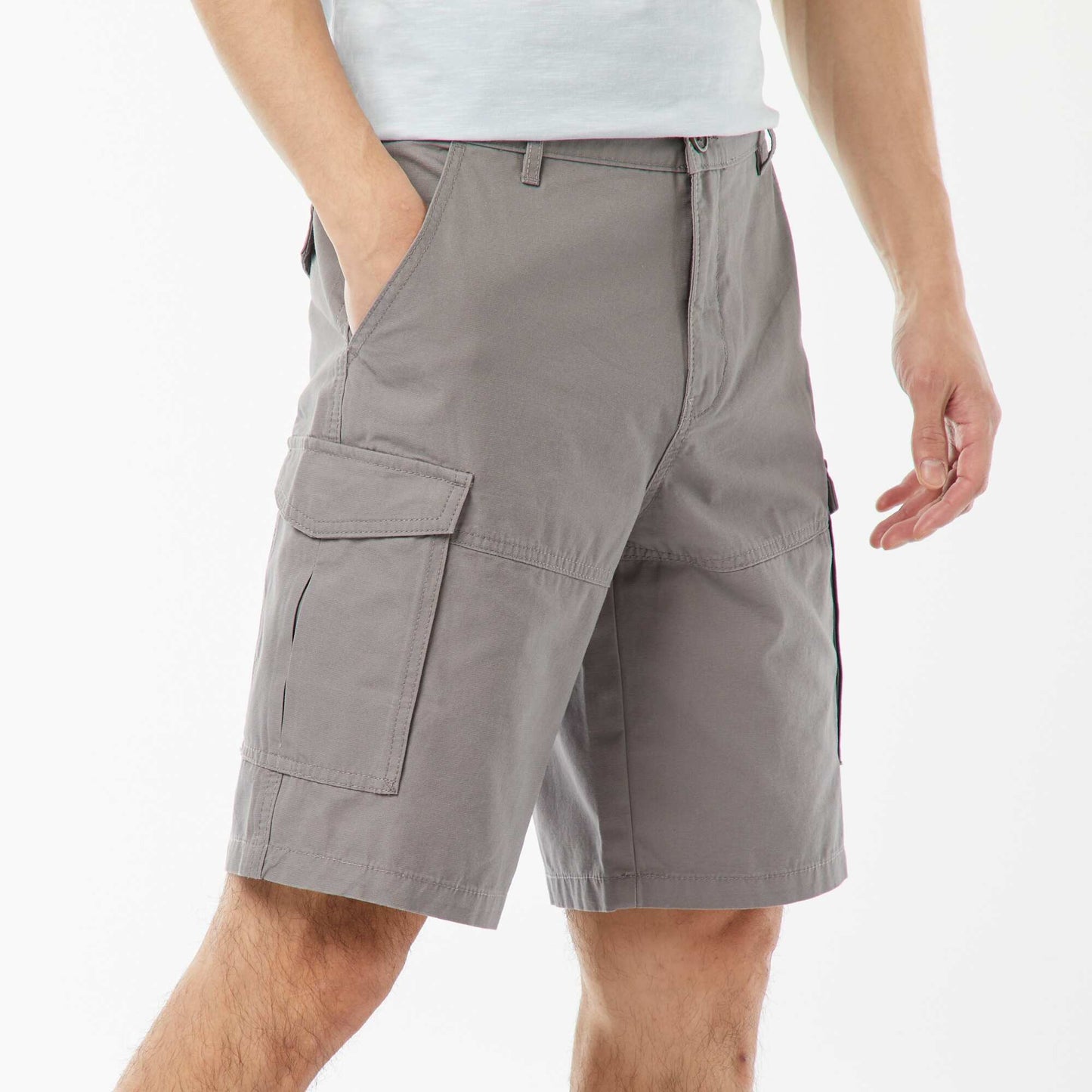 Bermuda chino en twill uni multipoches GRIS