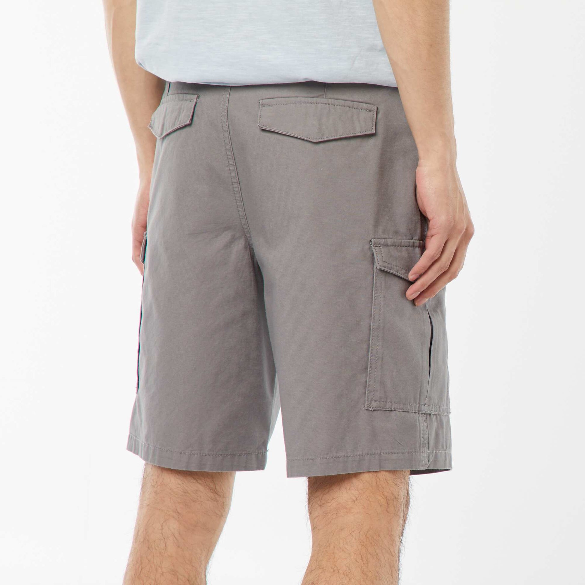 Bermuda chino en twill uni multipoches GRIS