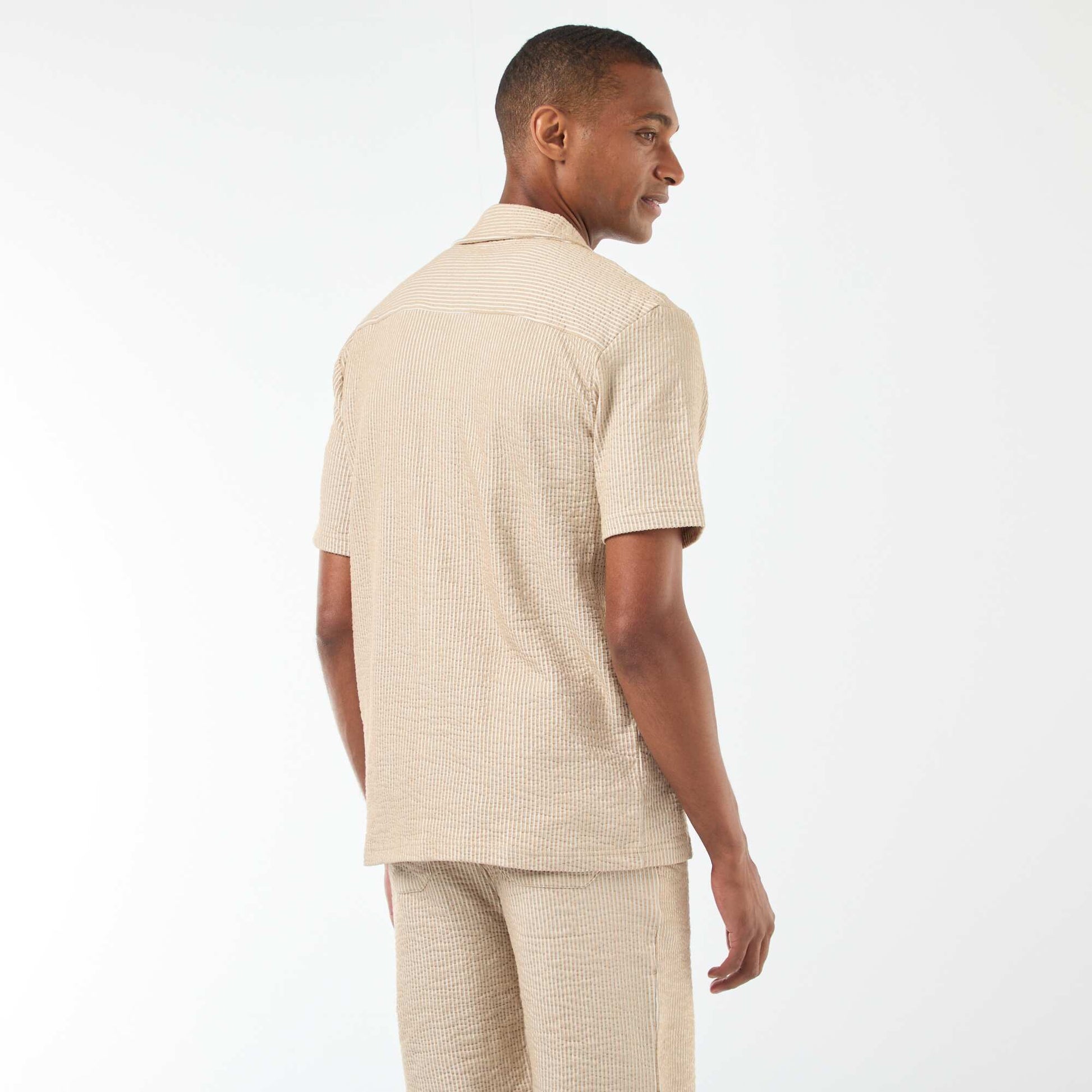 Chemise à manches courtes en matière type crépon BEIGE