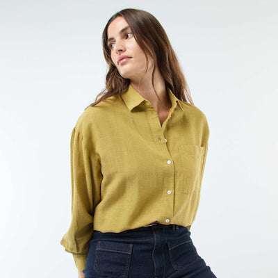 Chemise oversize en lin rayé VERT