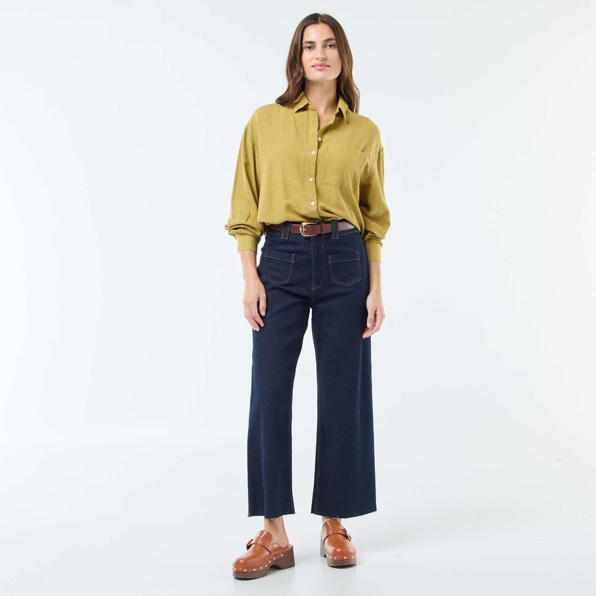 Chemise oversize en lin rayé VERT