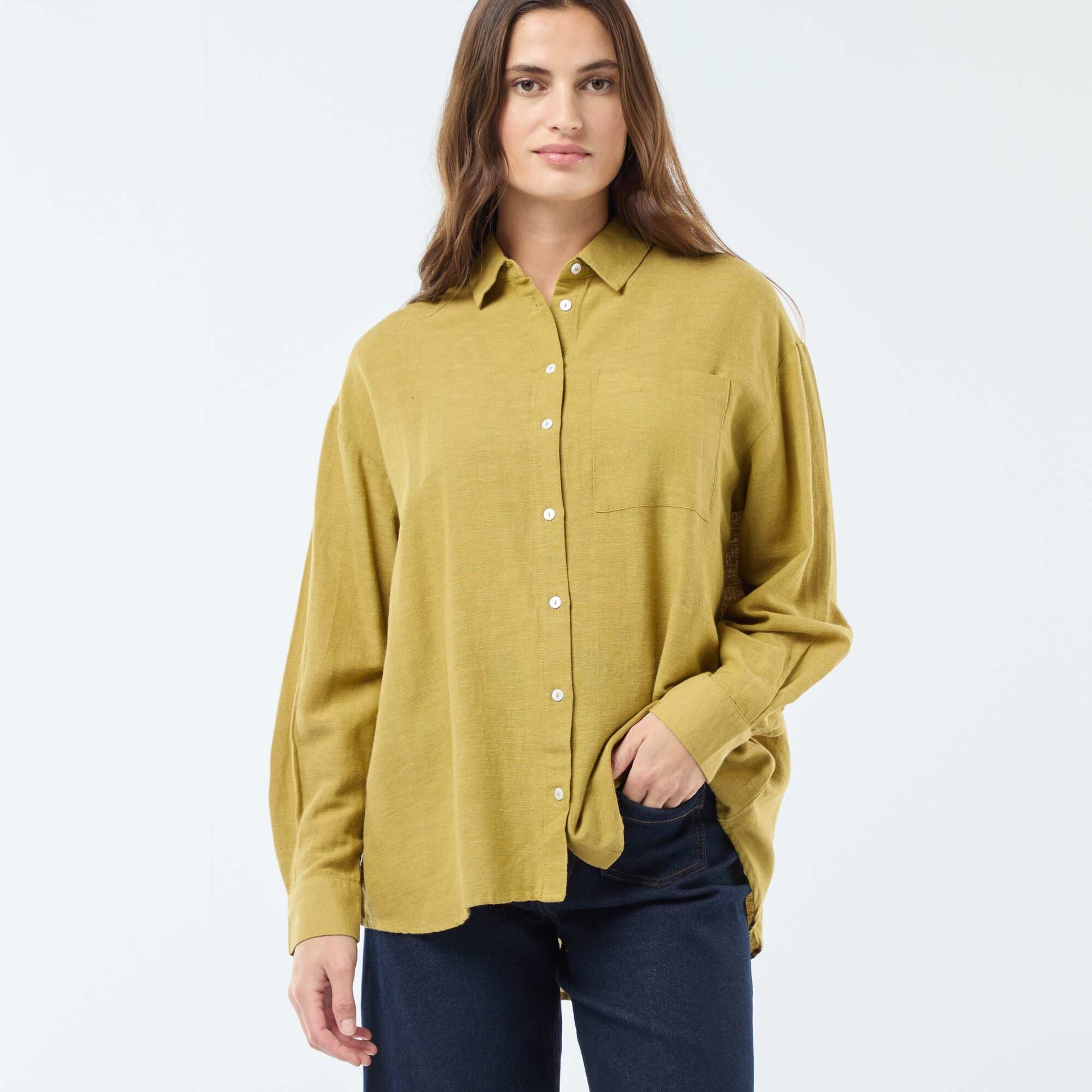 Chemise oversize en lin rayé VERT