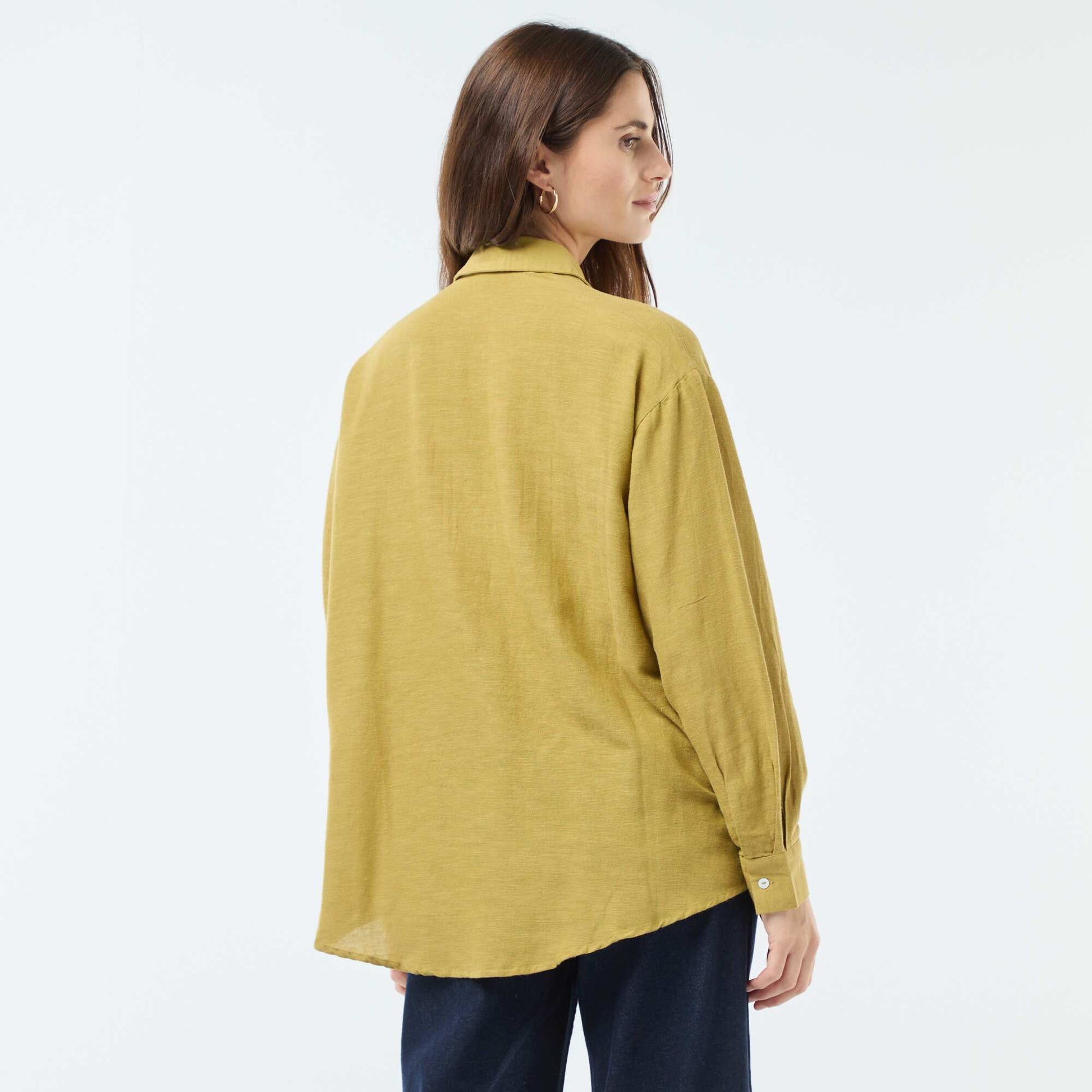 Chemise oversize en lin rayé VERT