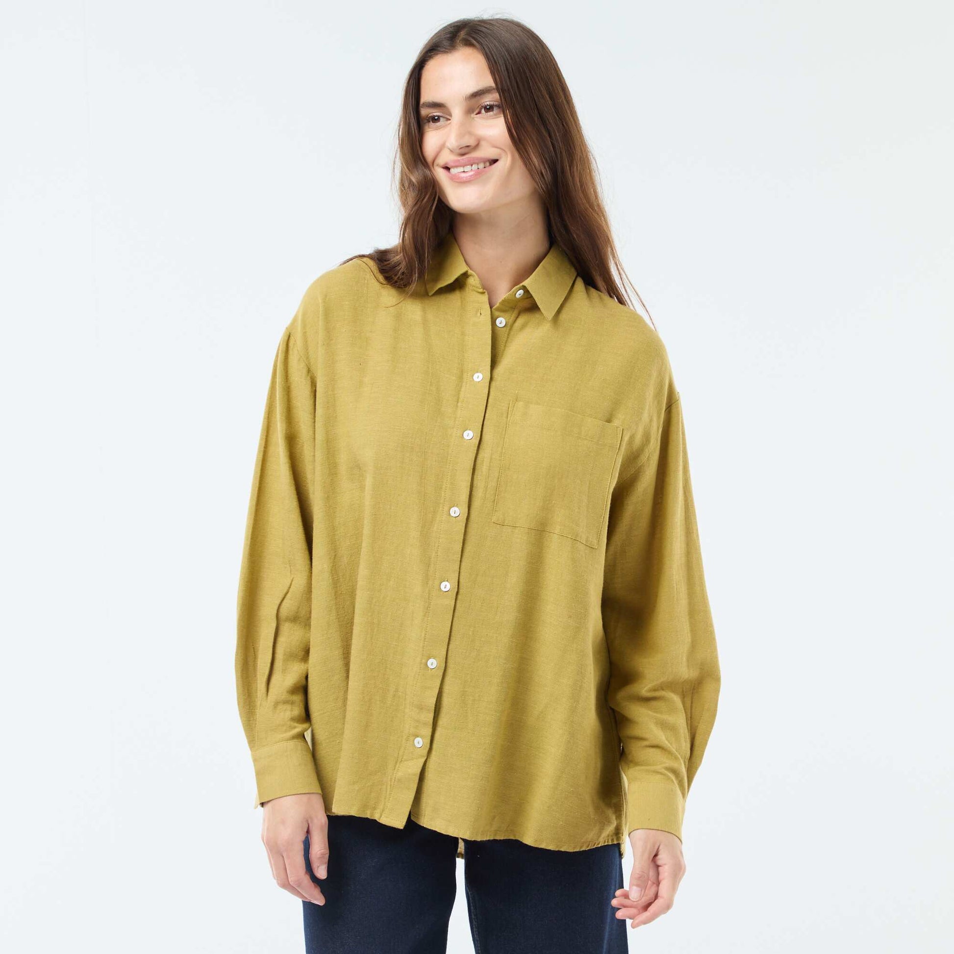 Chemise oversize en lin rayé VERT