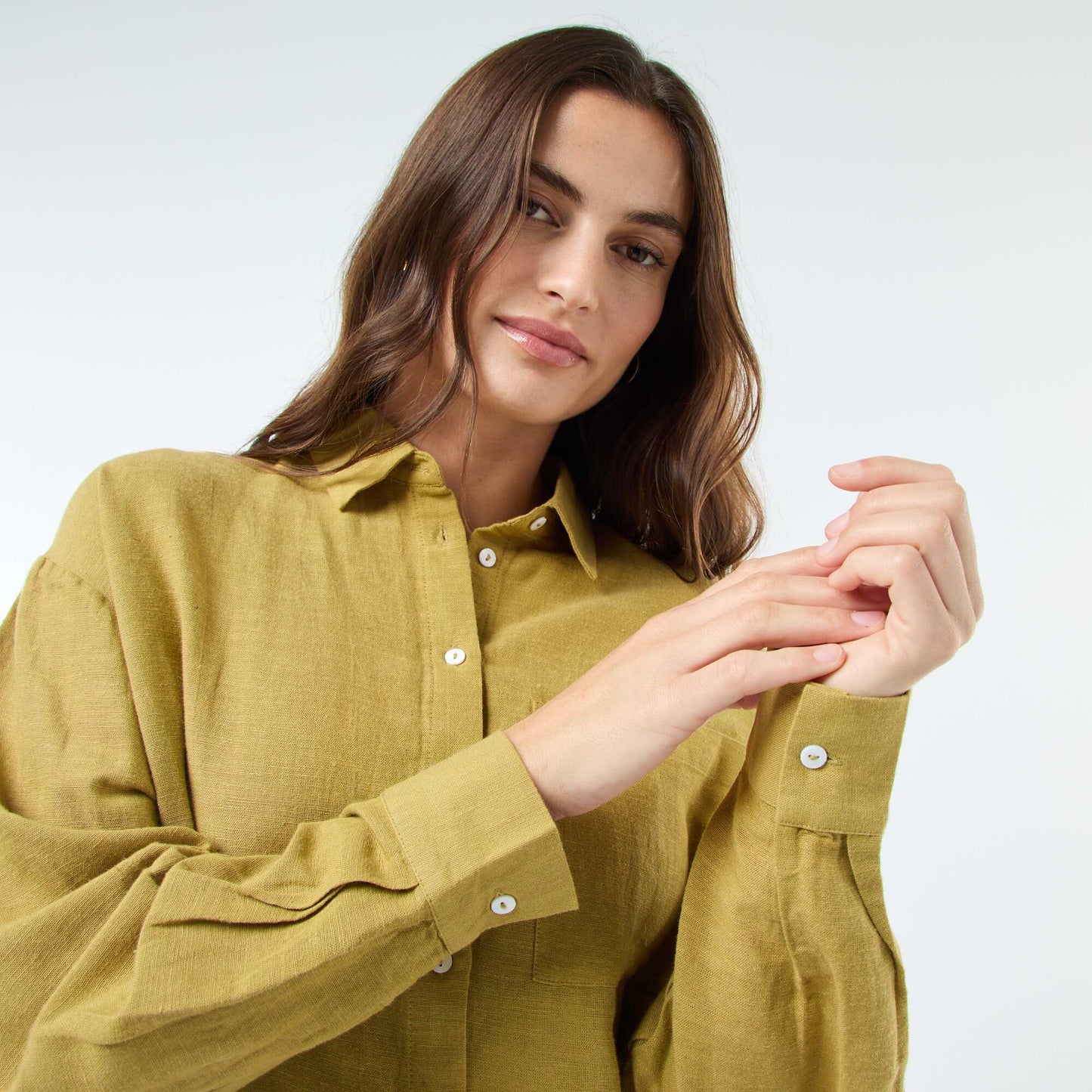 Chemise oversize en lin rayé VERT