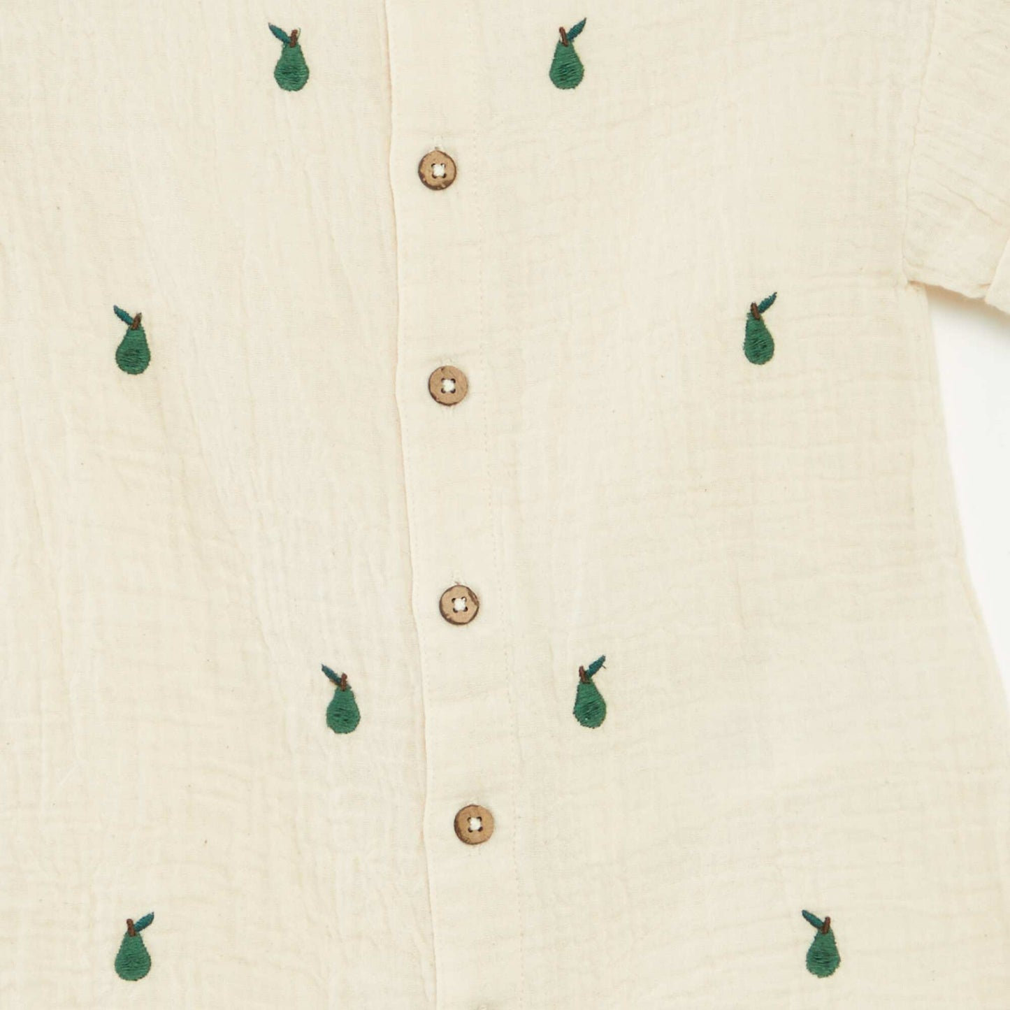 Barboteuse courte en gaze de coton avec broderies fantaisies BLANC