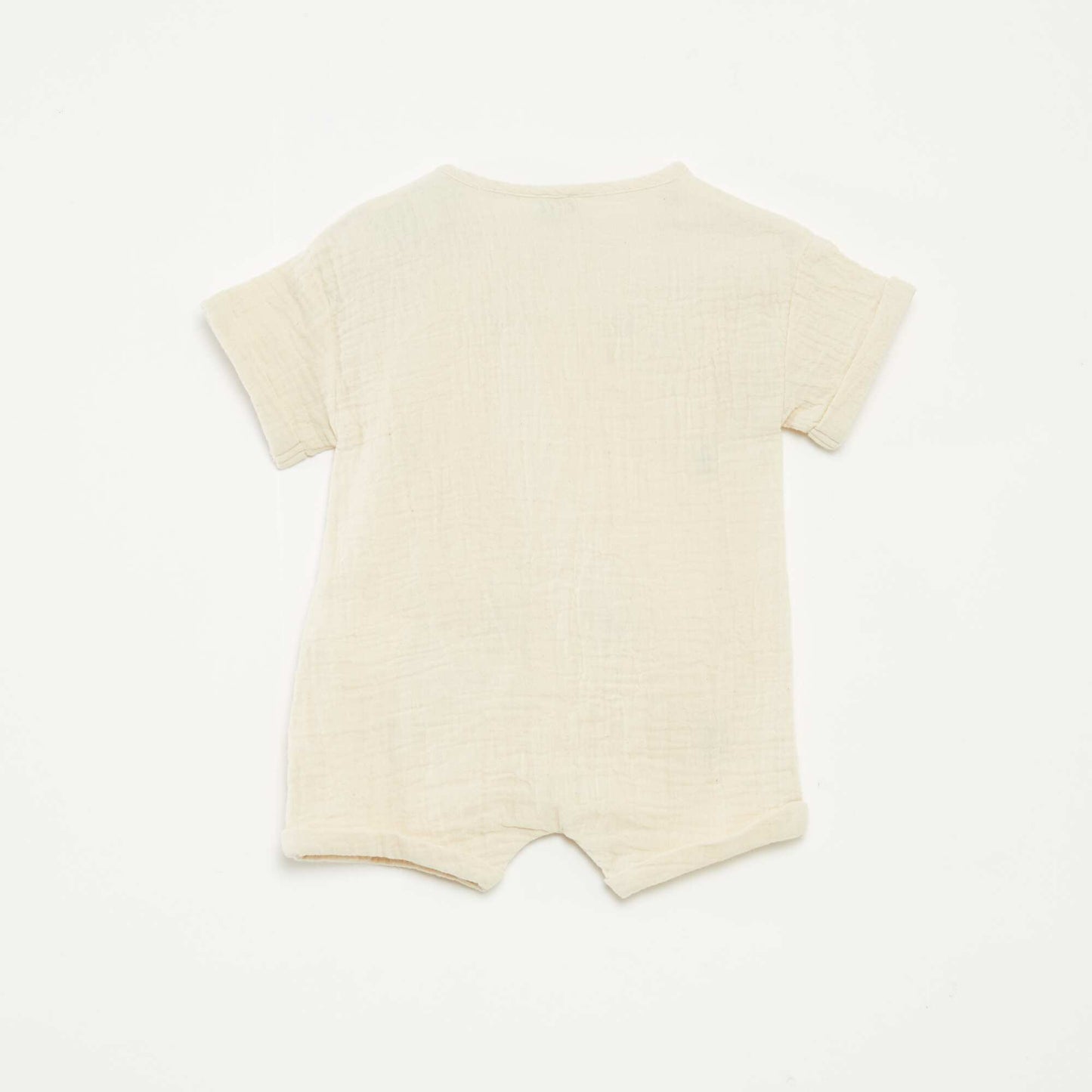 Barboteuse courte en gaze de coton avec broderies fantaisies BLANC