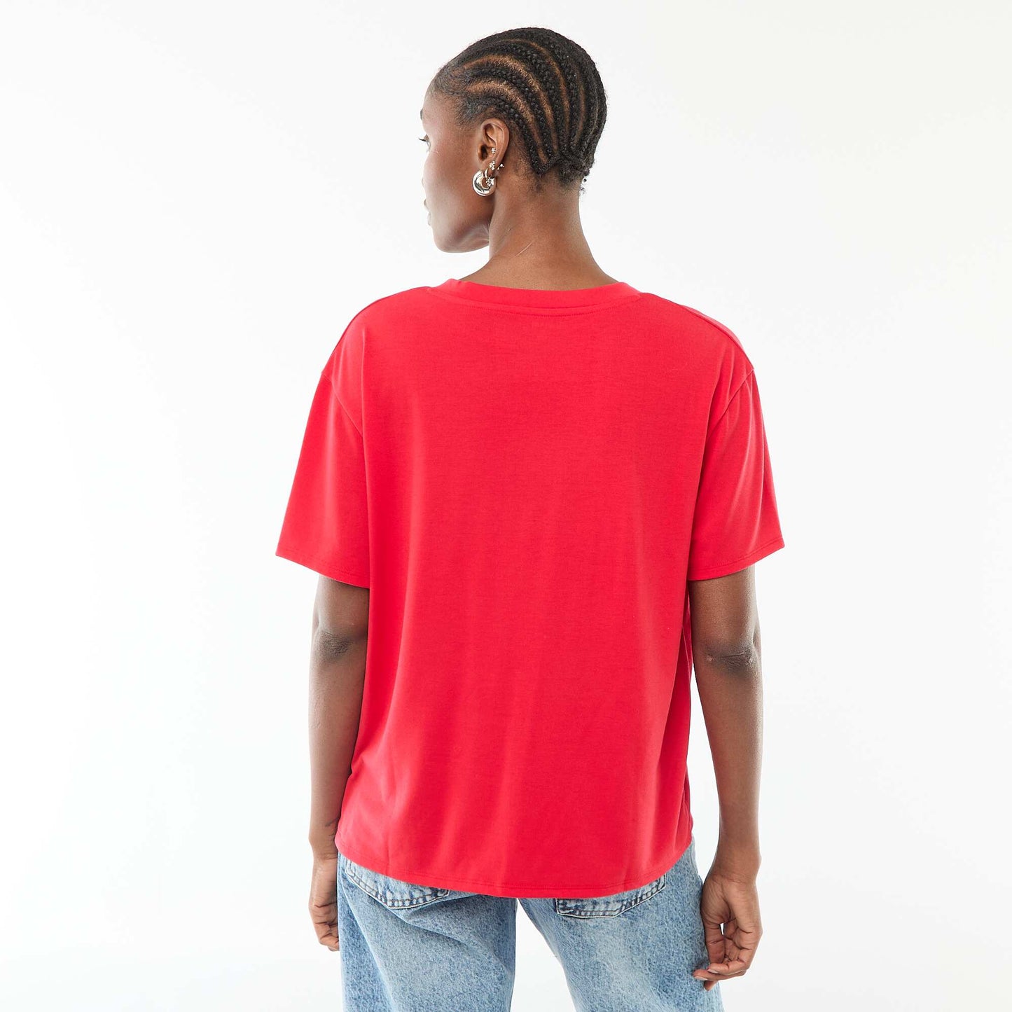 Tee-shirt manches courtes avec encolure en V ROUGE