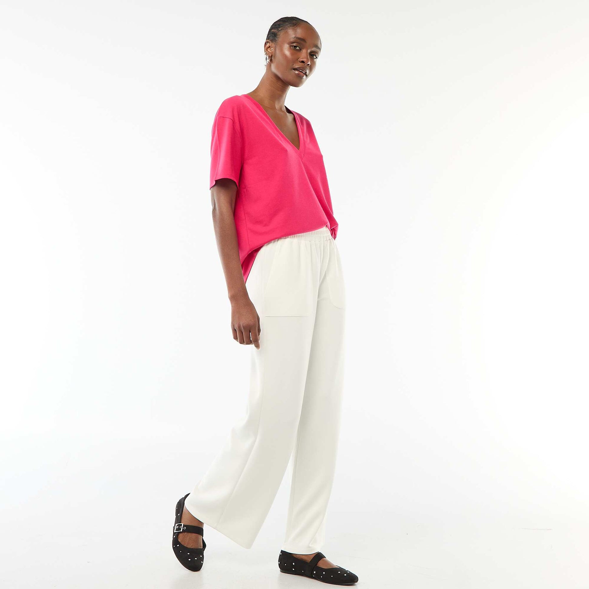 Tee-shirt manches courtes avec encolure en V ROSE