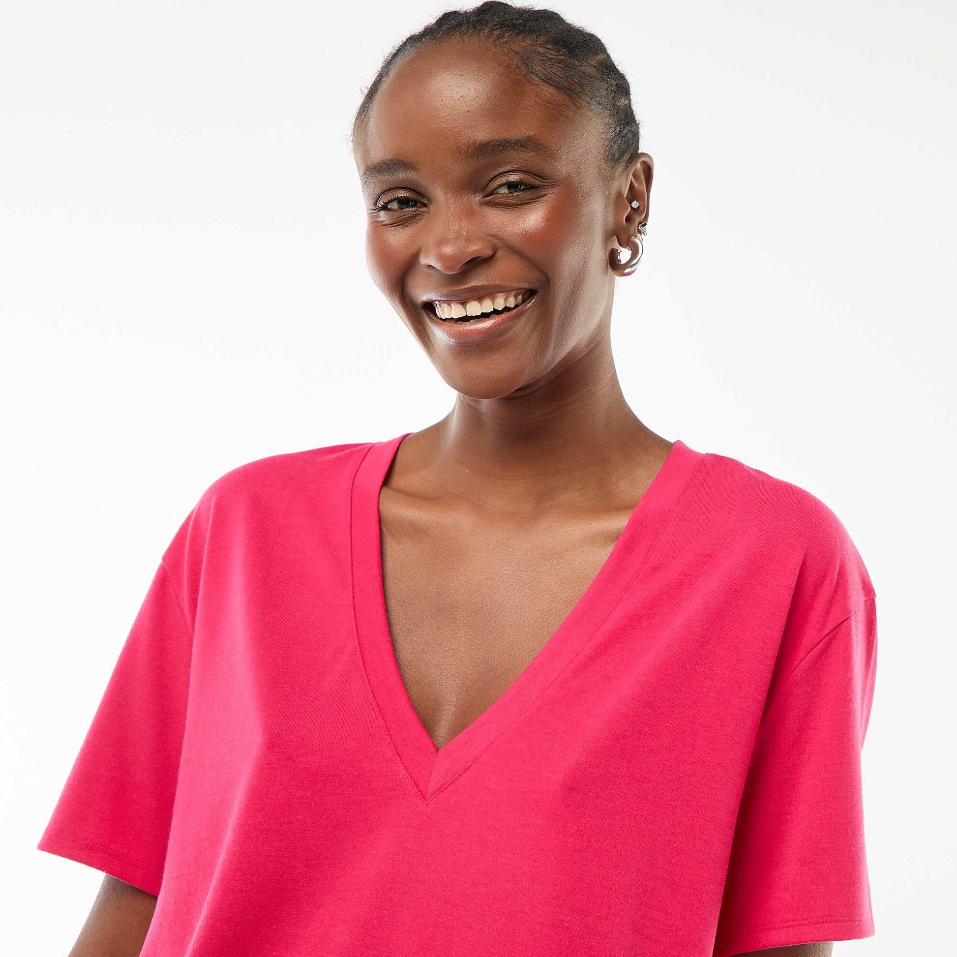 Tee-shirt manches courtes avec encolure en V ROSE
