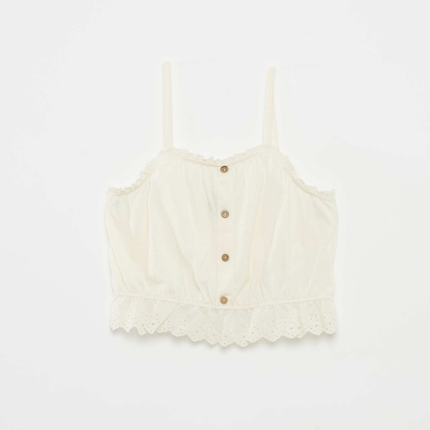 Débardeur à volant avec broderies anglaises BLANC