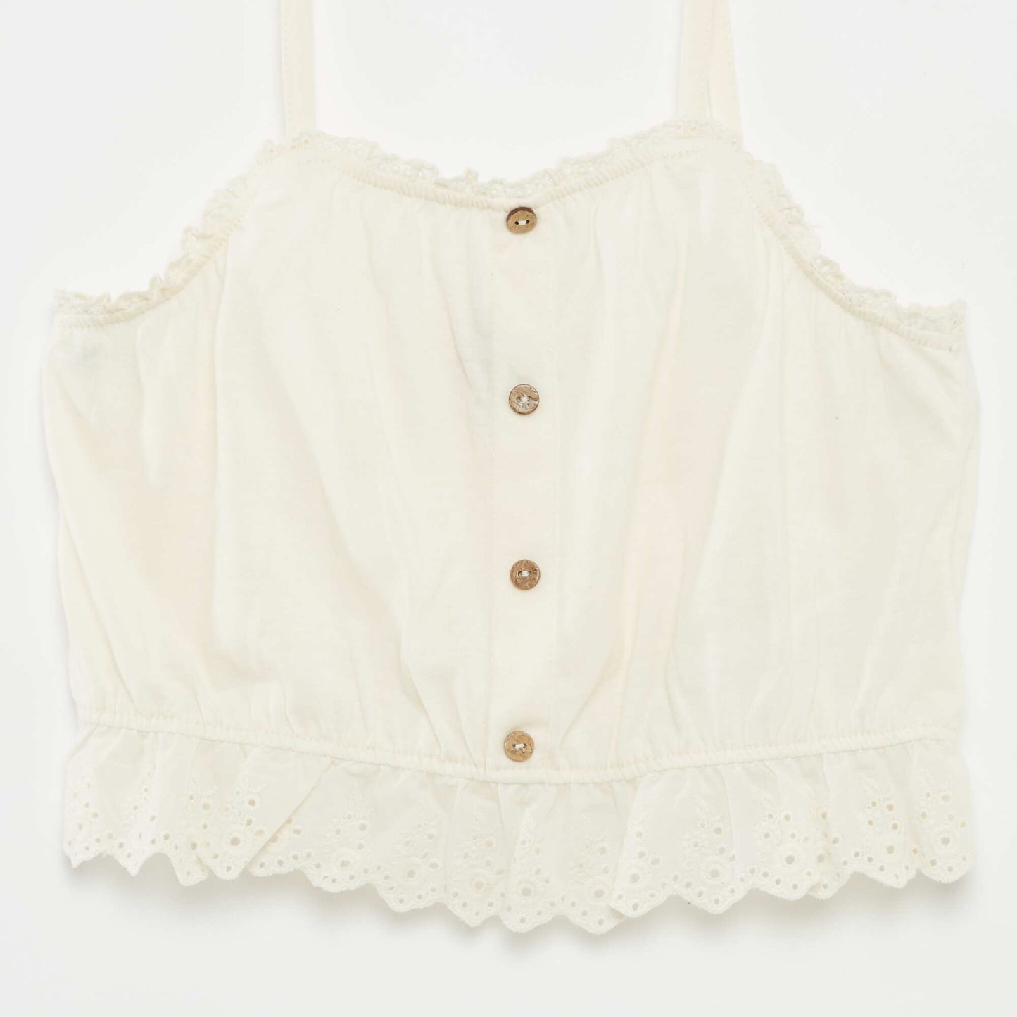 Débardeur à volant avec broderies anglaises BLANC
