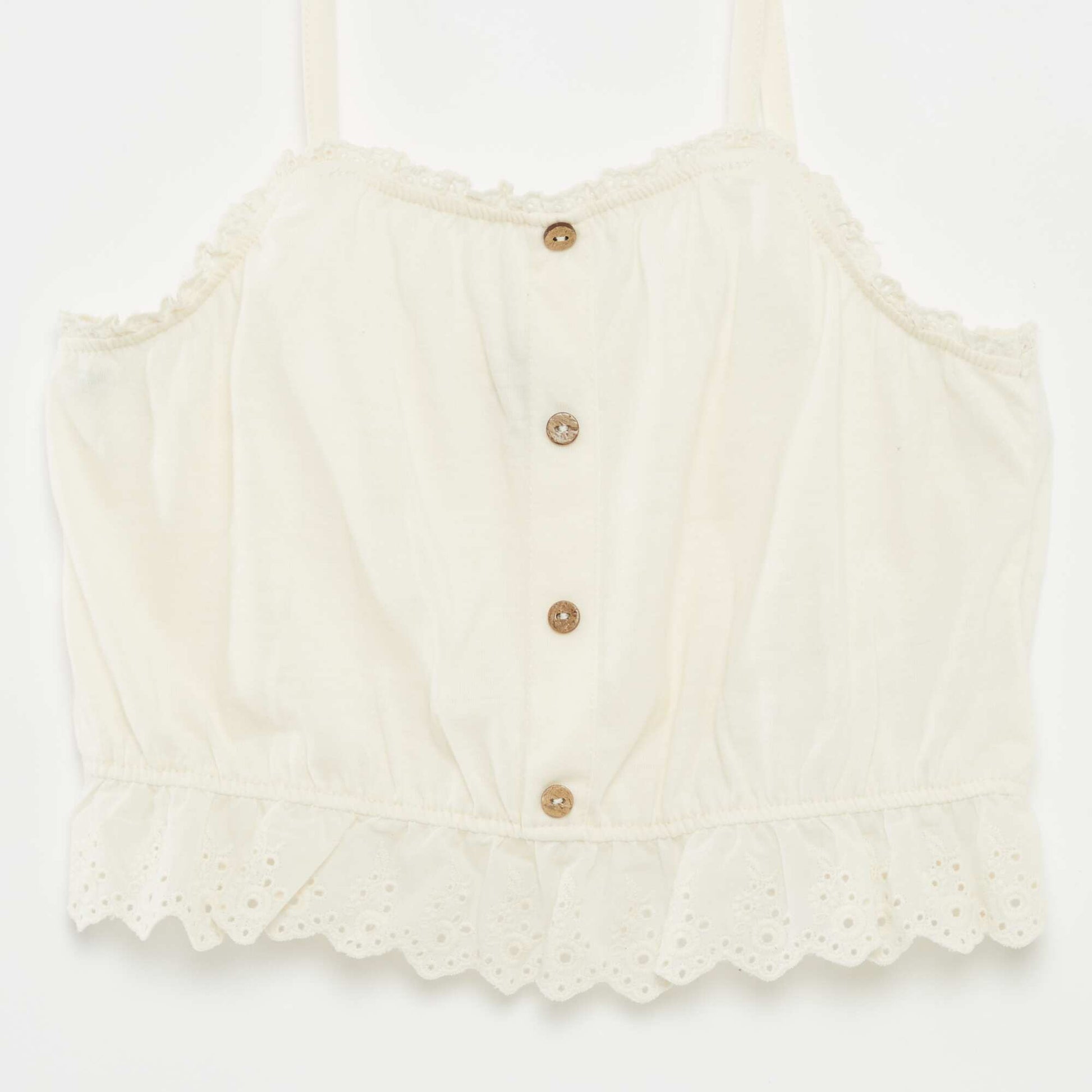 Débardeur à volant avec broderies anglaises BLANC