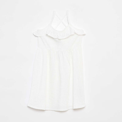 Robe à bretelles avec volants BLANC