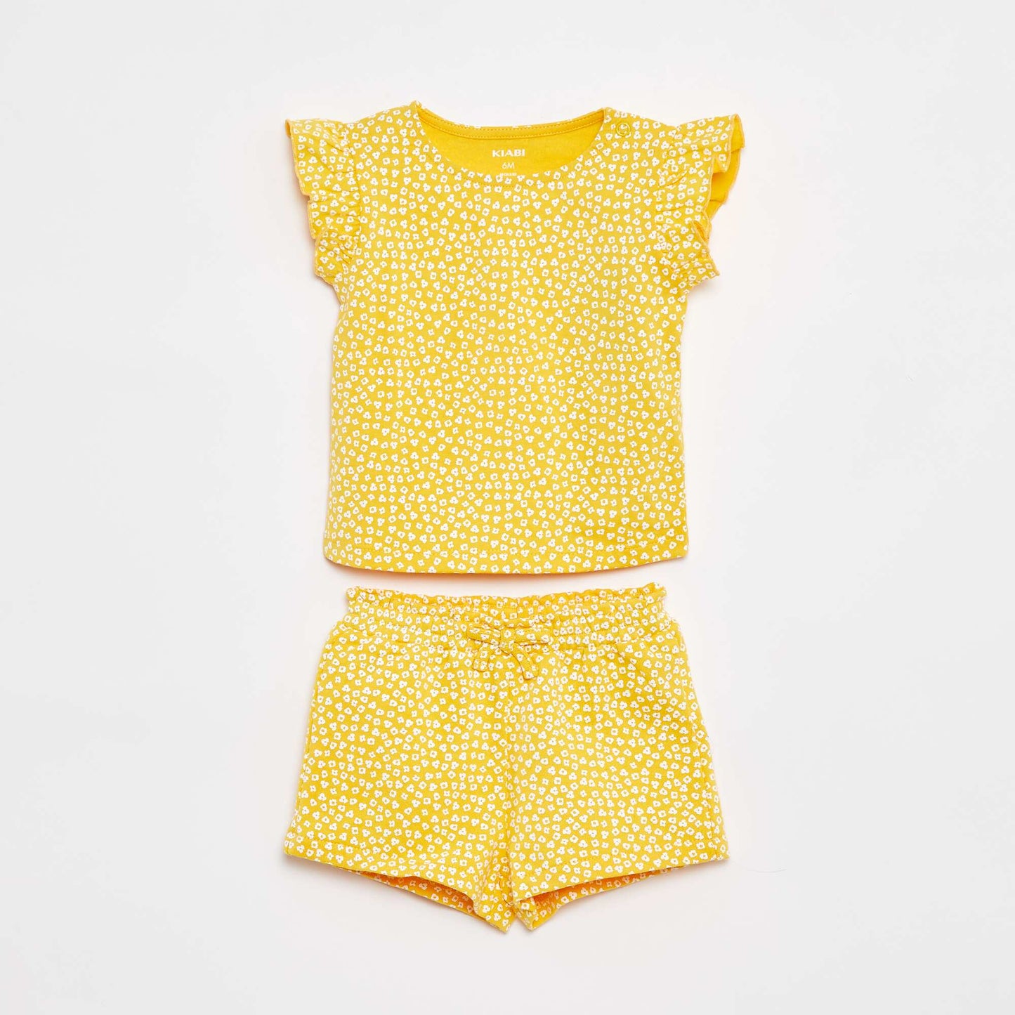 Ensemble t-shirt à manches volantées + short à motif - 2 pièces JAUNE