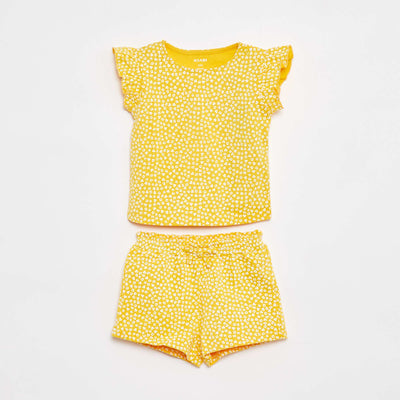 Ensemble t-shirt à manches volantées + short à motif - 2 pièces JAUNE