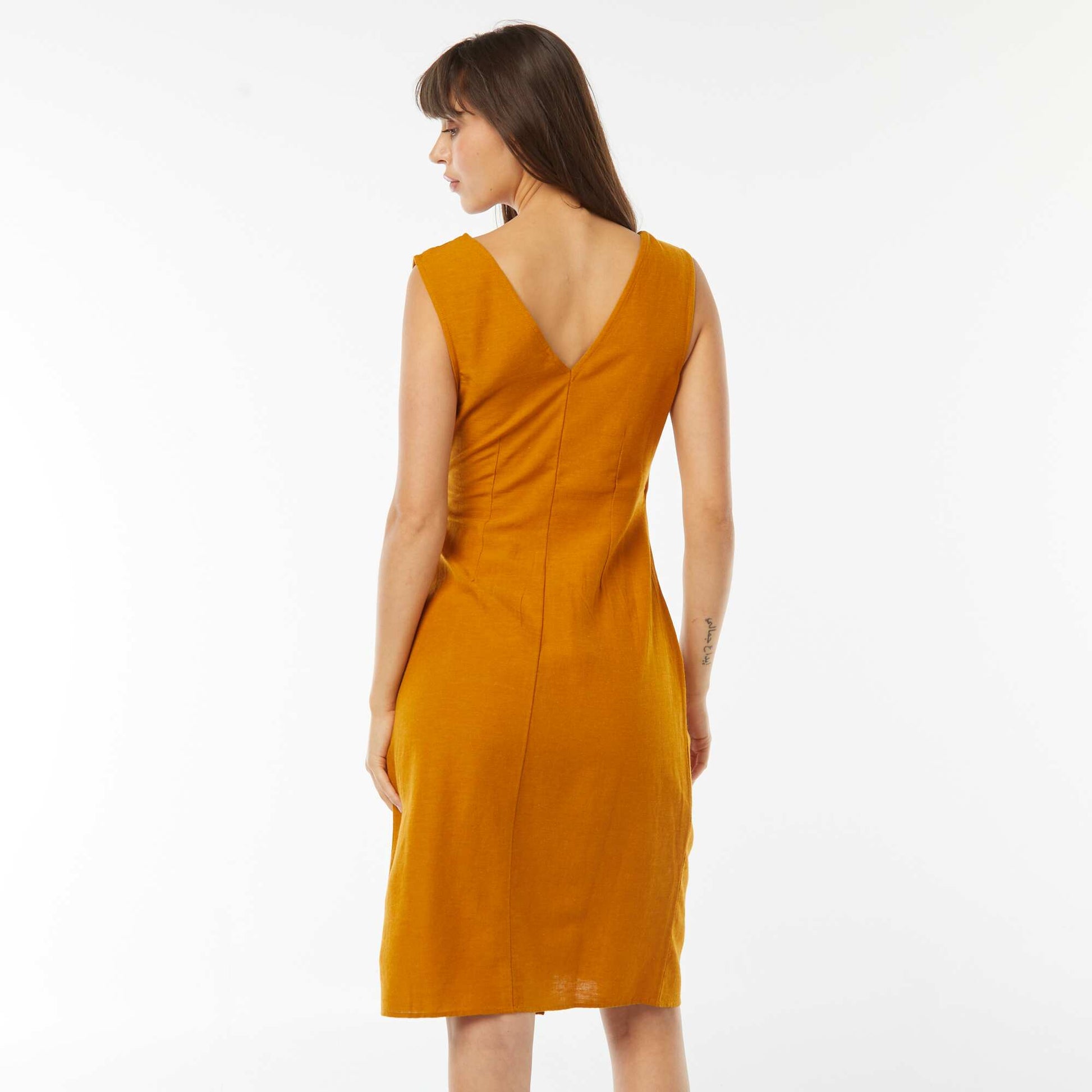 Robe midi en lin mélangée nouée JAUNE
