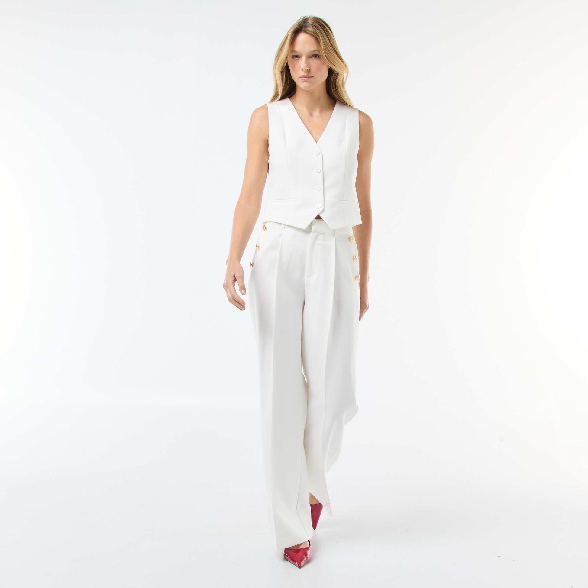 Veste tailleur sans manches unie BEIGE