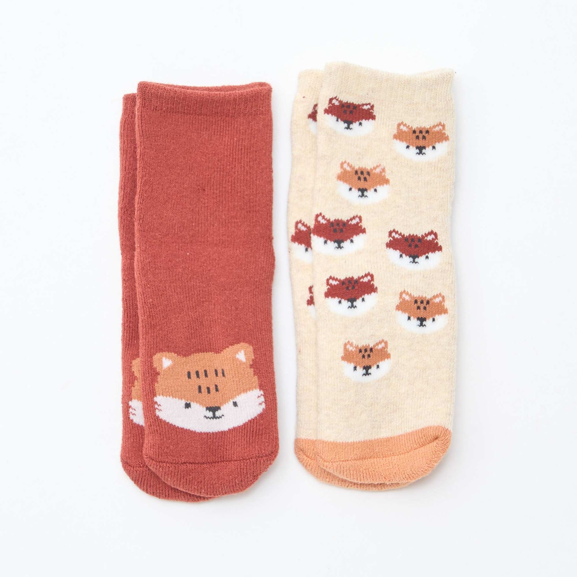 Paire de chaussettes fantaisie anti-dérapantes MARRON