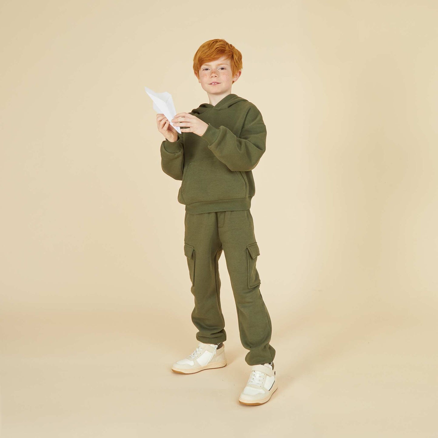 Jogging en molleton uni multi-poches VERT