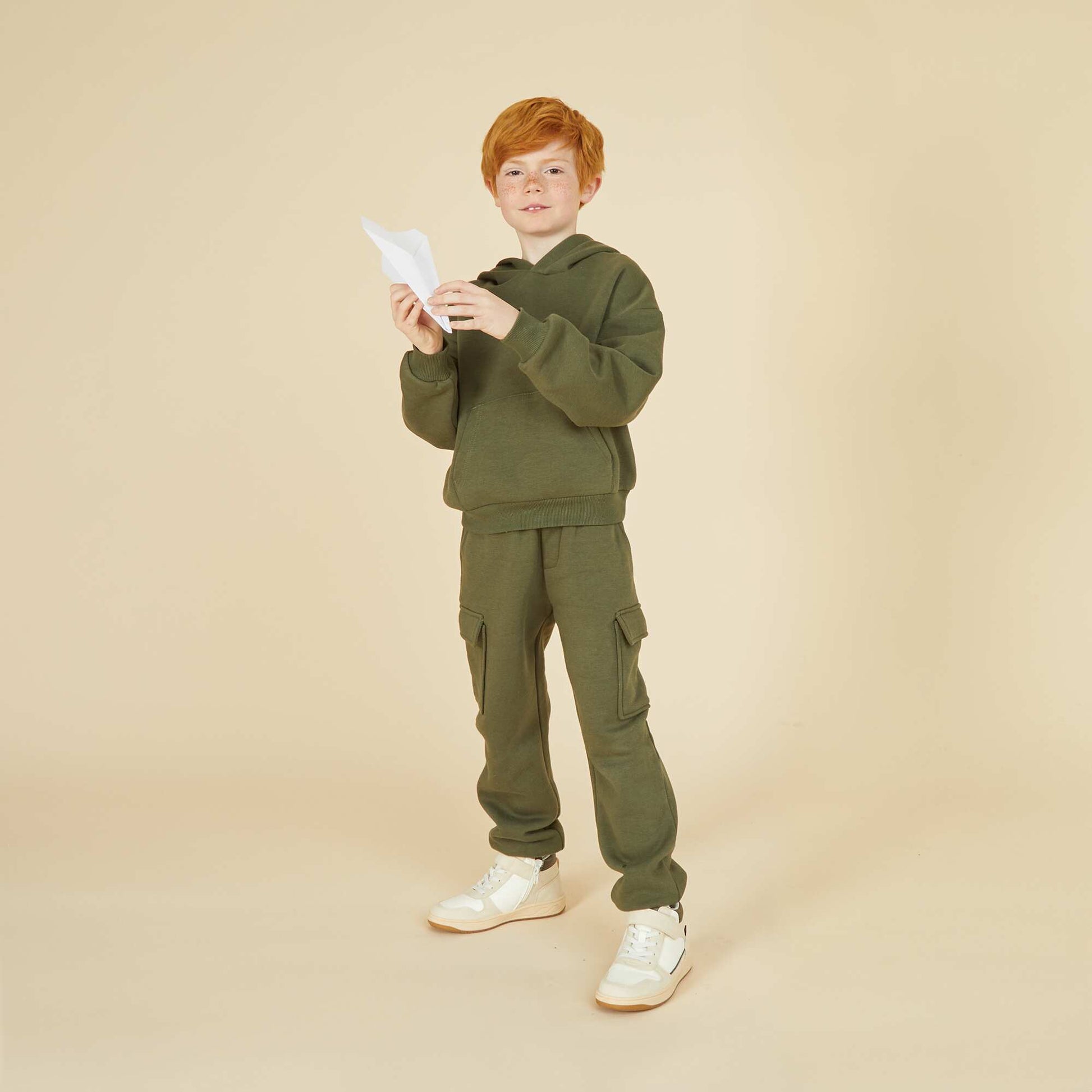 Jogging en molleton uni multi-poches VERT