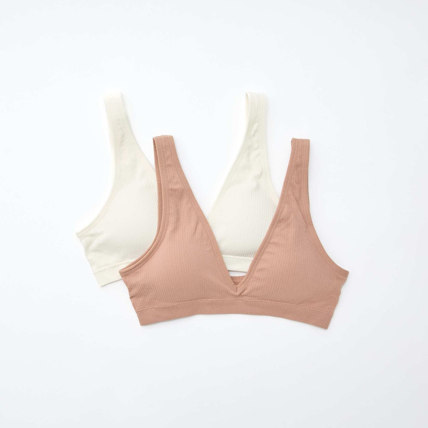 Lot de 2 brassières côtelées sans coutures BLANC