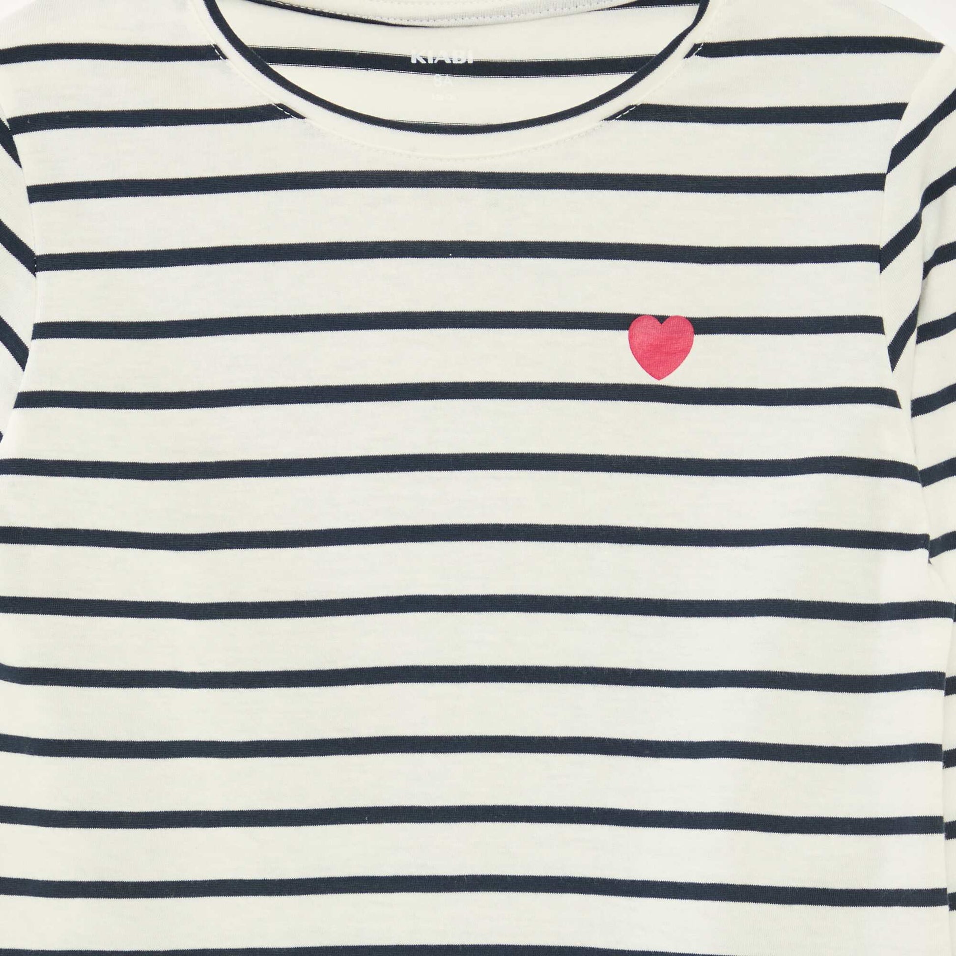 T-shirt à rayures à manches longues et col rond BLEU