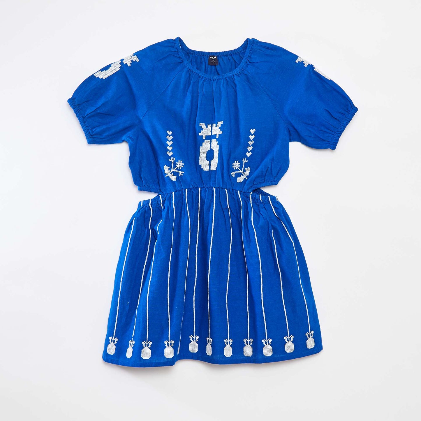 Robe à taille élastiquée avec broderies BLEU