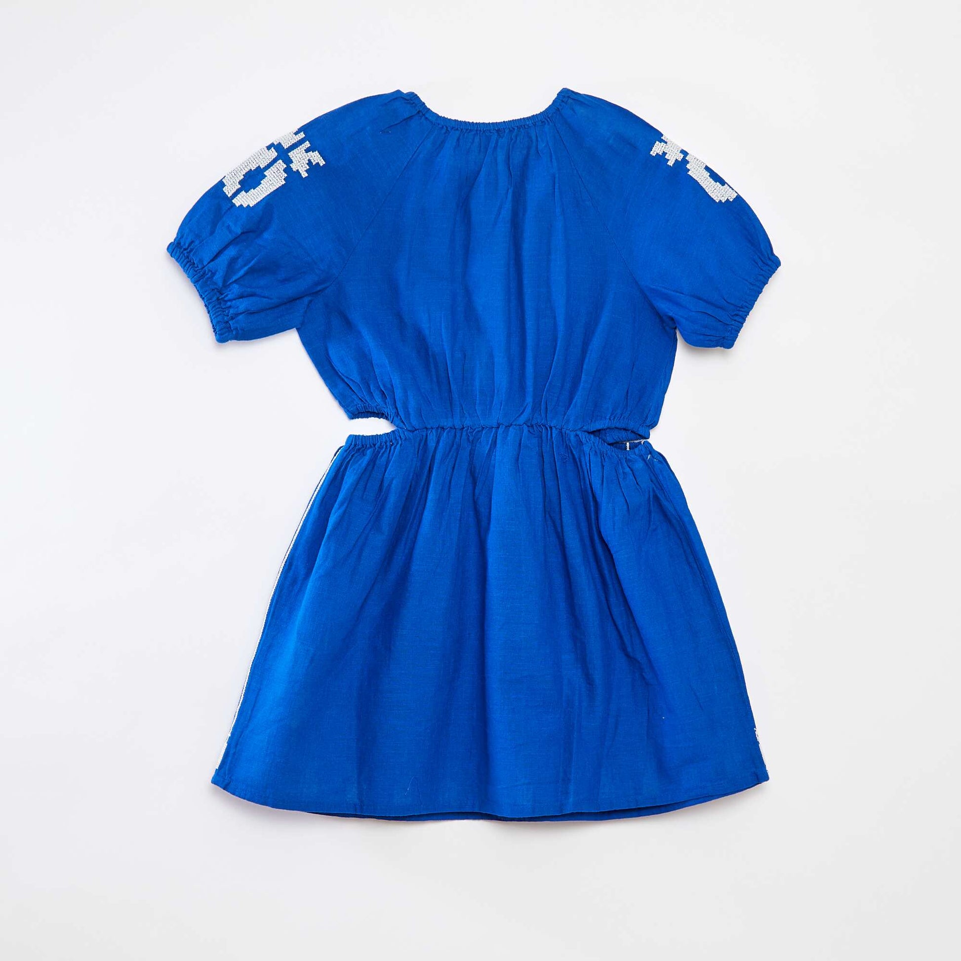 Robe à taille élastiquée avec broderies BLEU