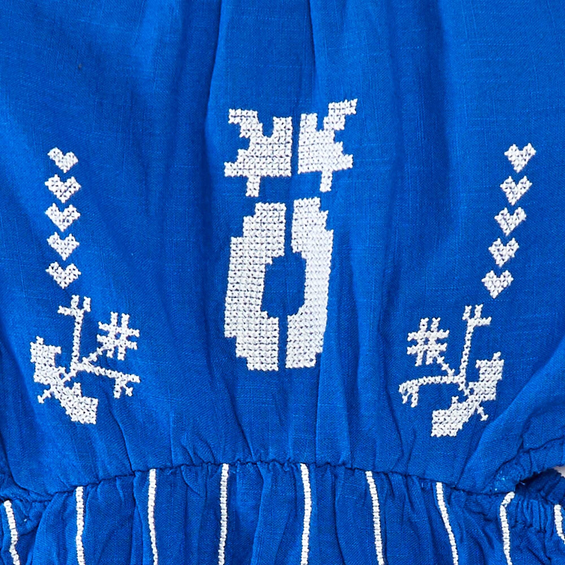 Robe à taille élastiquée avec broderies BLEU