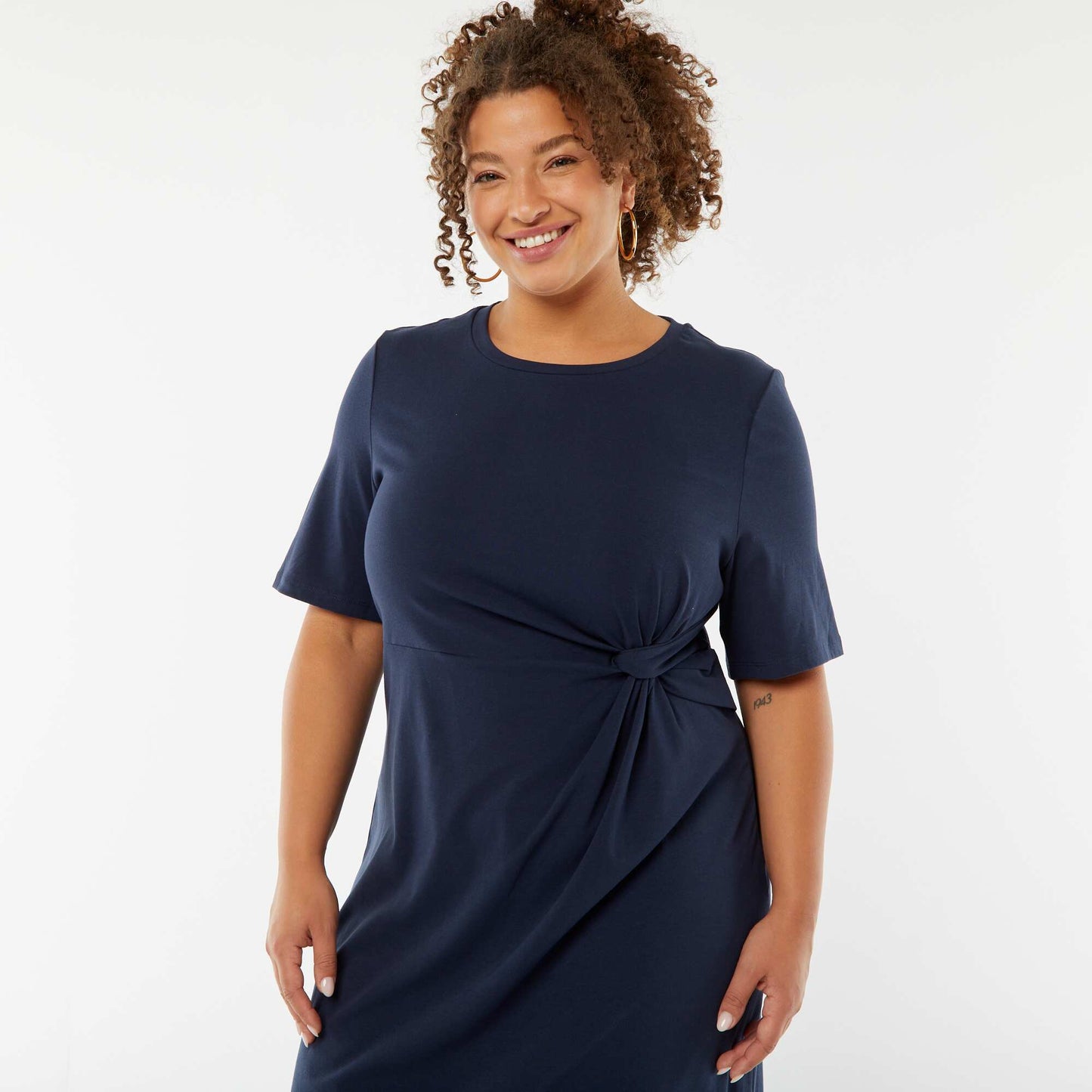 Robe unie drapée coupe midi BLEU